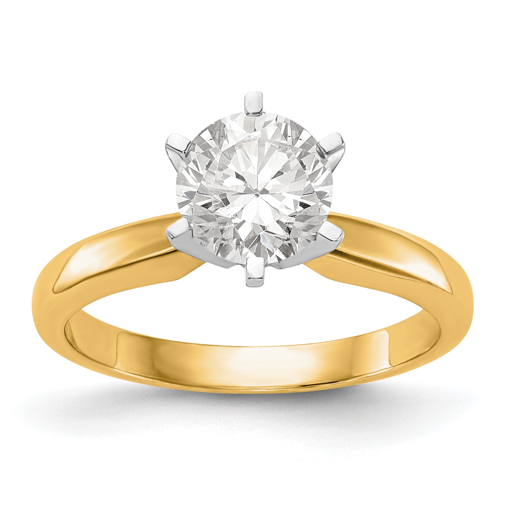 14k Two-Tone 1/8 carat Medium-Weight Pointed-Shoulder Half-Round 6-Prong Round Solitaire Ring Mounting (No Stone Included)