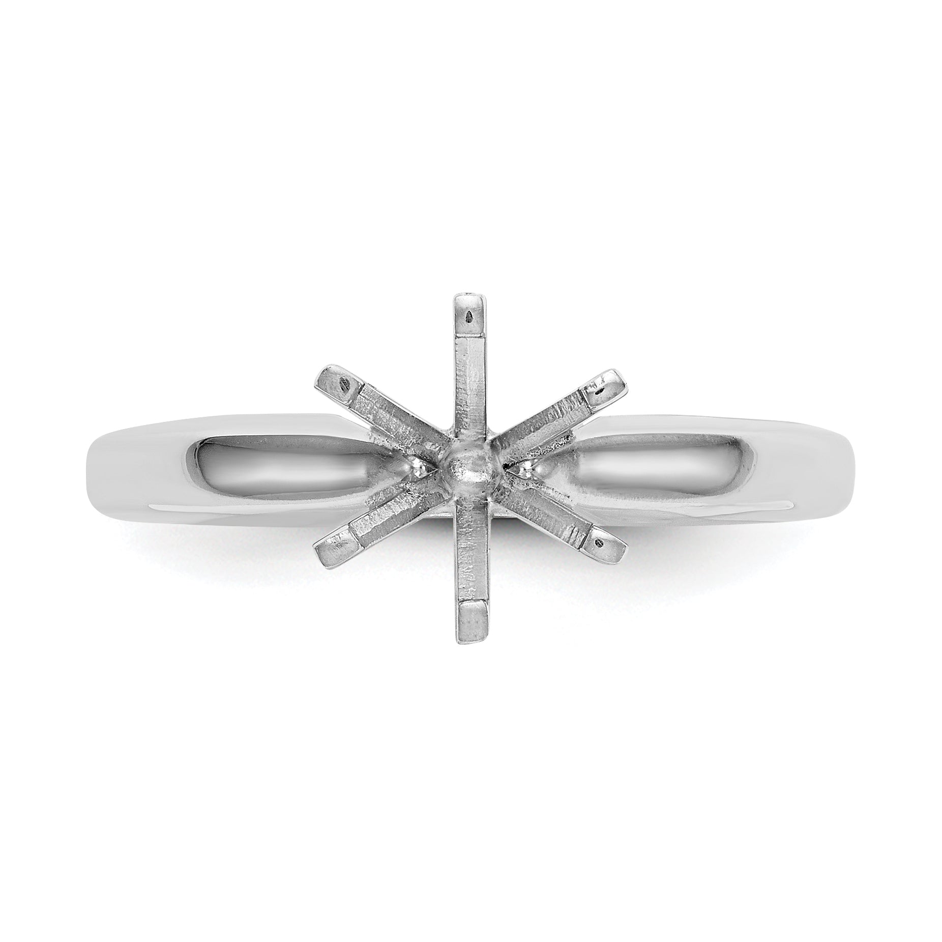 14k White Gold 1/8 carat Medium-Weight Pointed-Shoulder Half-Round 6-Prong Round Solitaire Ring Mounting (No Stone Included)