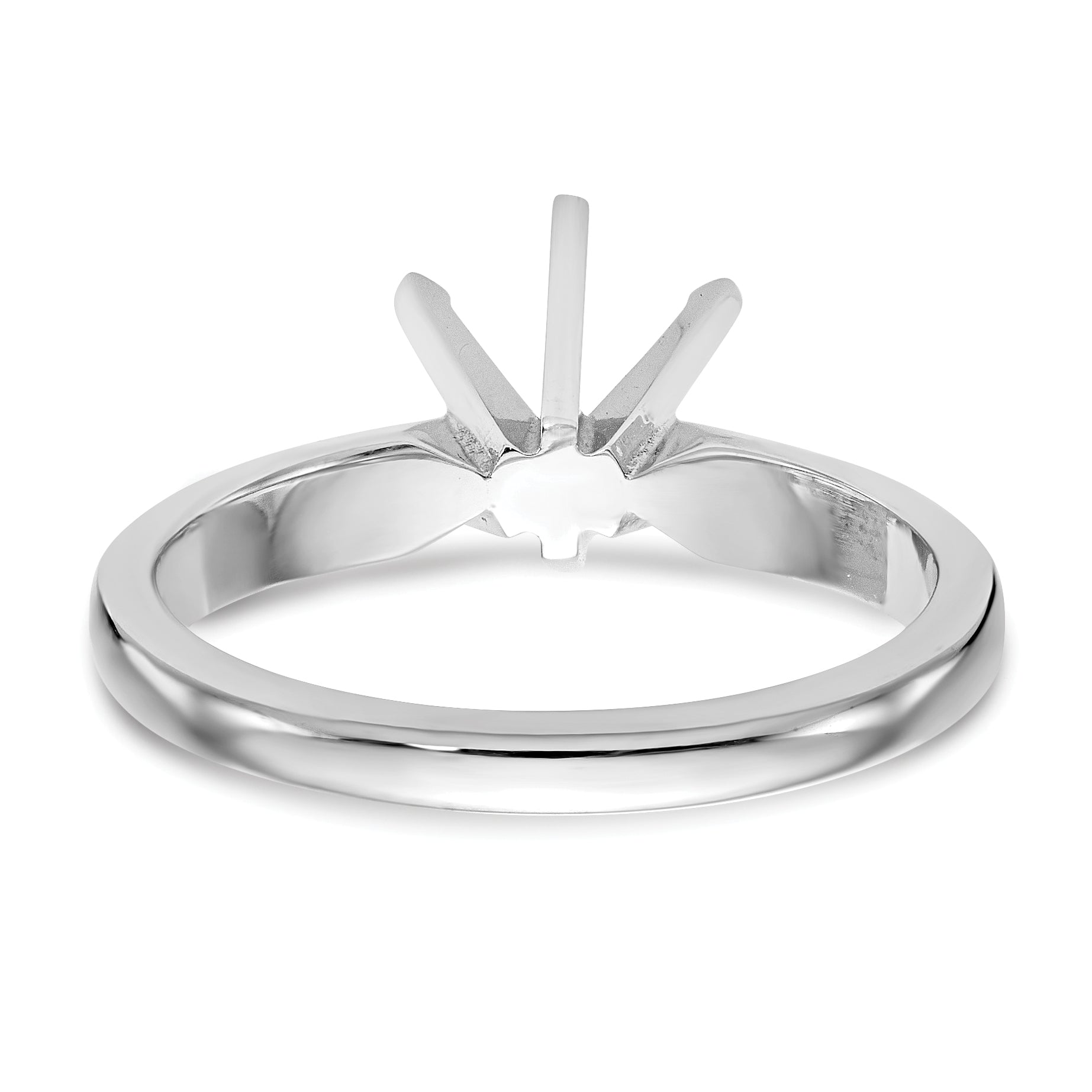 14k White Gold 1/8 carat Medium-Weight Pointed-Shoulder Half-Round 6-Prong Round Solitaire Ring Mounting (No Stone Included)