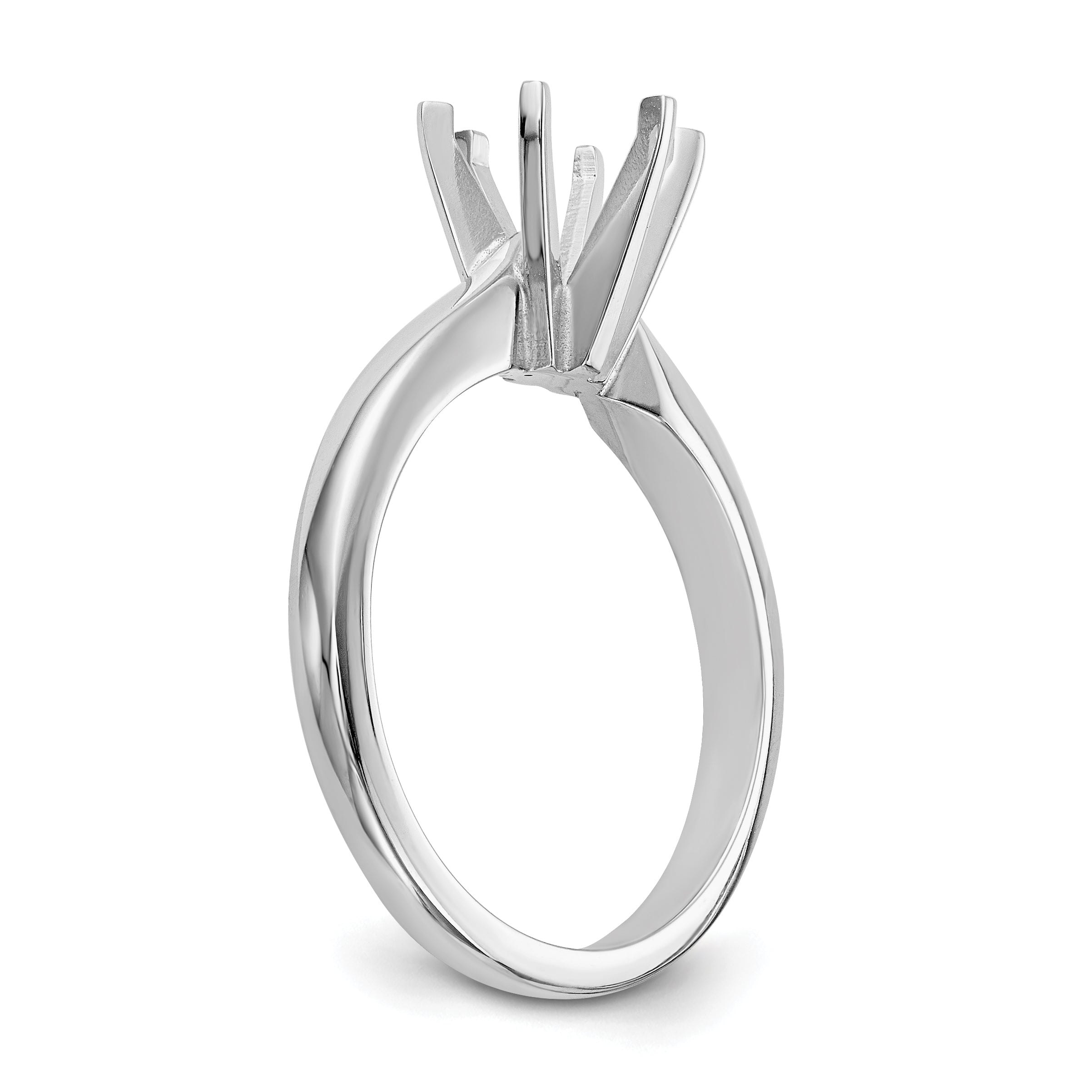14k White Gold 1/8 carat Medium-Weight Pointed-Shoulder Half-Round 6-Prong Round Solitaire Ring Mounting (No Stone Included)
