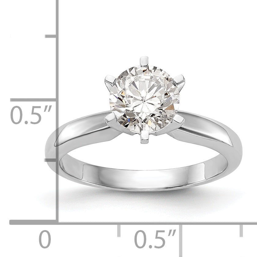 14k White Gold 1/8 carat Medium-Weight Pointed-Shoulder Half-Round 6-Prong Round Solitaire Ring Mounting (No Stone Included)