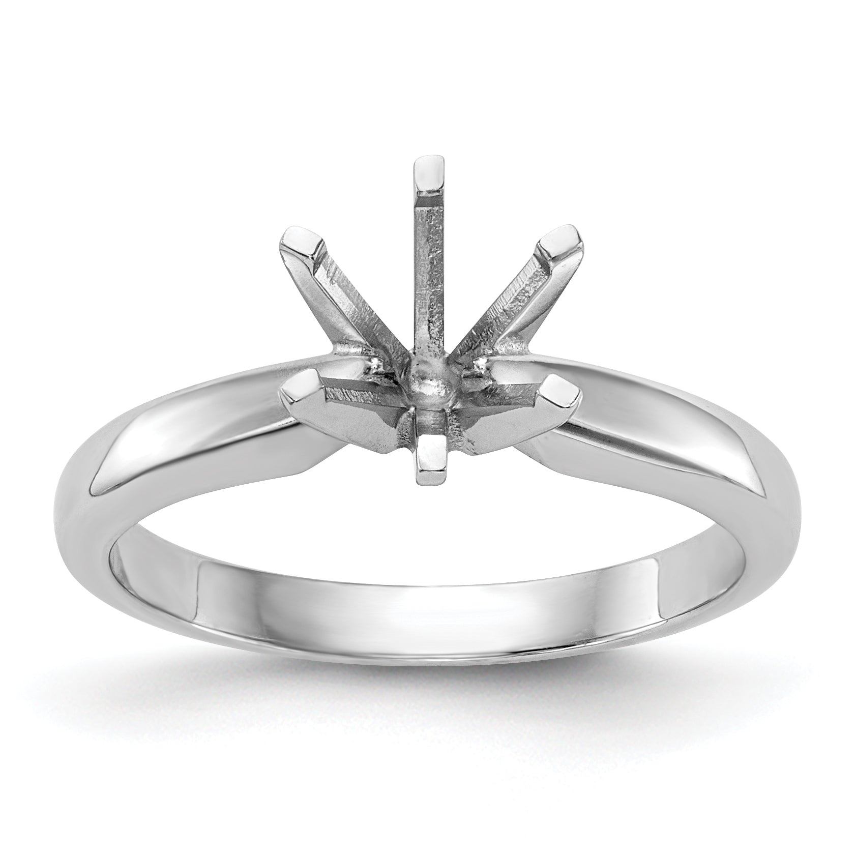 14k White Gold 1/8 carat Medium-Weight Pointed-Shoulder Half-Round 6-Prong Round Solitaire Ring Mounting (No Stone Included)