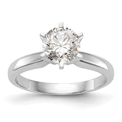 14k White Gold 1/8 carat Medium-Weight Pointed-Shoulder Half-Round 6-Prong Round Solitaire Ring Mounting (No Stone Included)