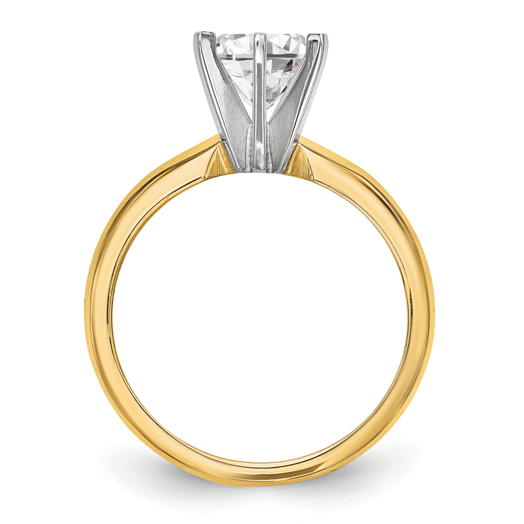 14k Two-Tone 13/4 carat Lightweight Knife Edge/Half-Round 6-Prong Round Solitaire Ring Mounting (No Stone Included)