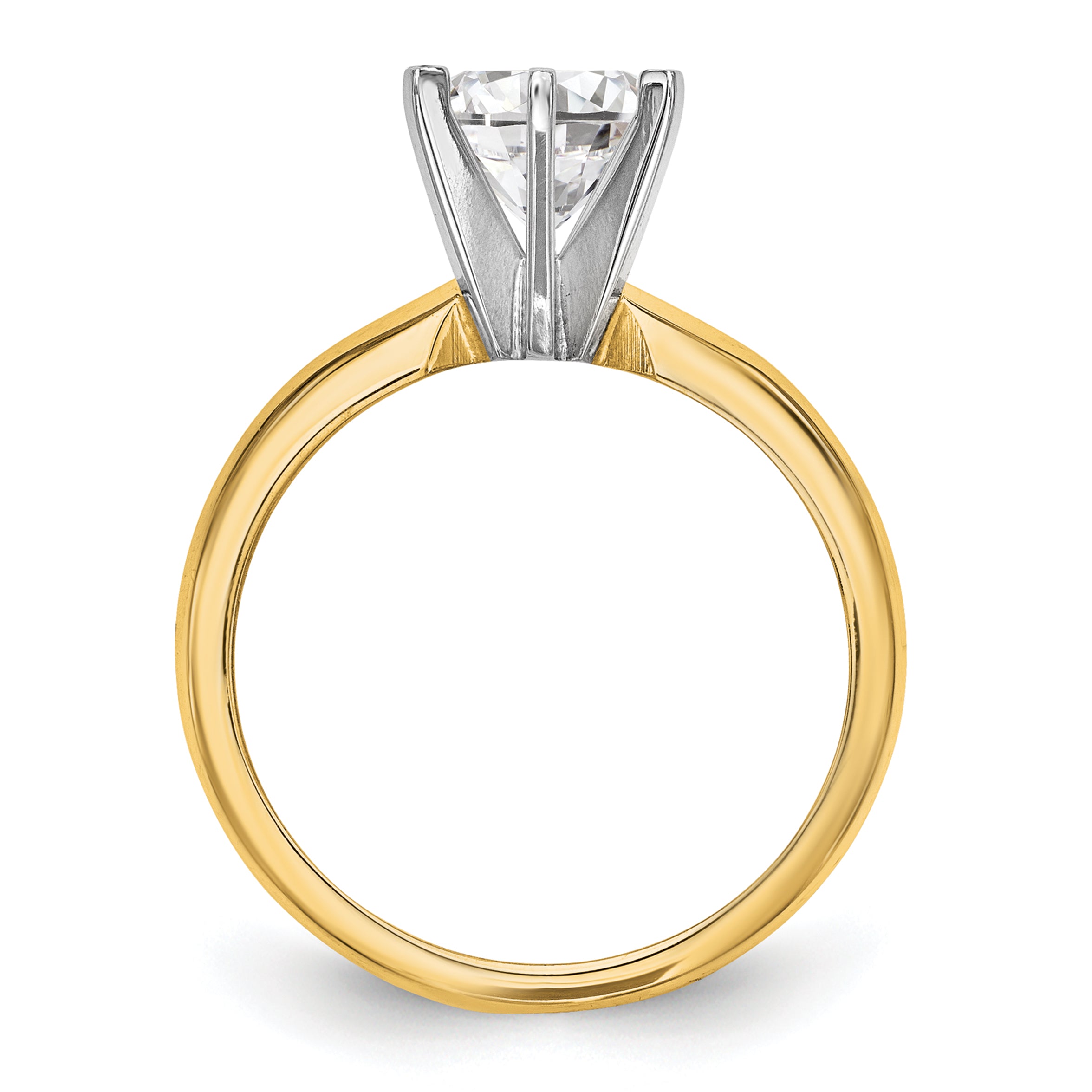 14k Two-Tone 1.5 carat Lightweight Knife Edge/Half-Round 6-Prong Round Solitaire Ring Mounting (No Stone Included)