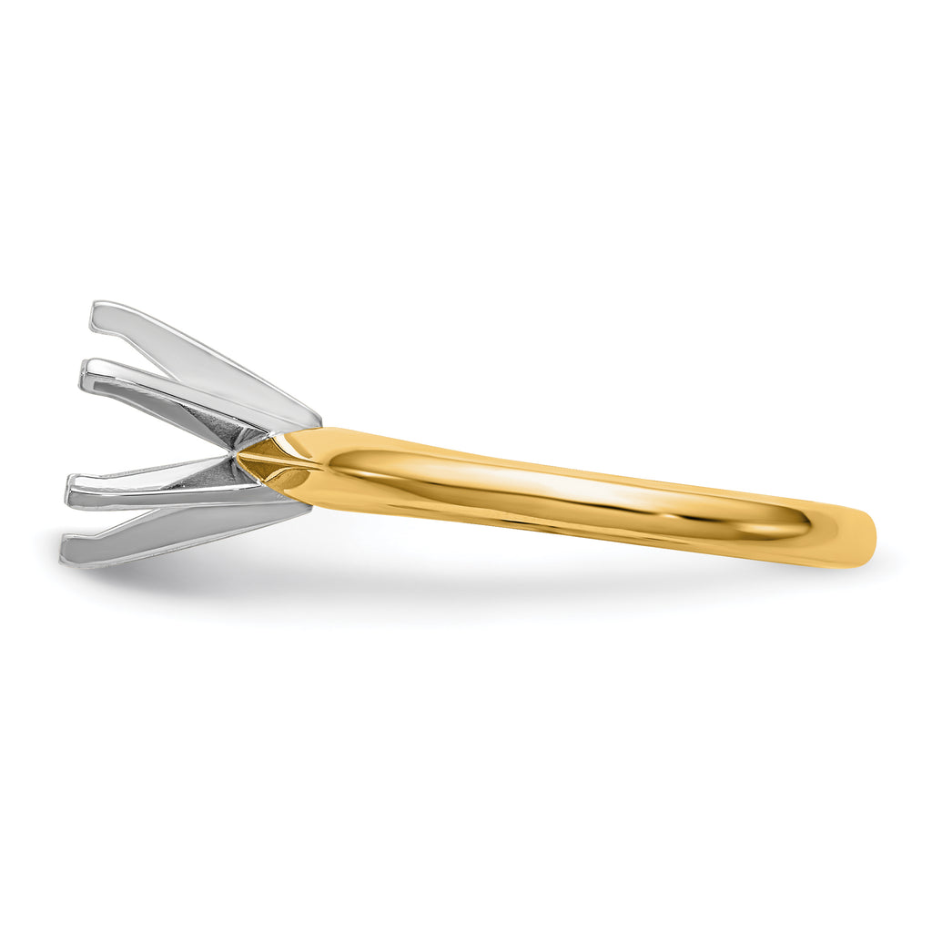 14k Two-Tone 2 carat Lightweight Knife Edge/Half-Round 6-Prong Round Solitaire Ring Mounting (No Stone Included)