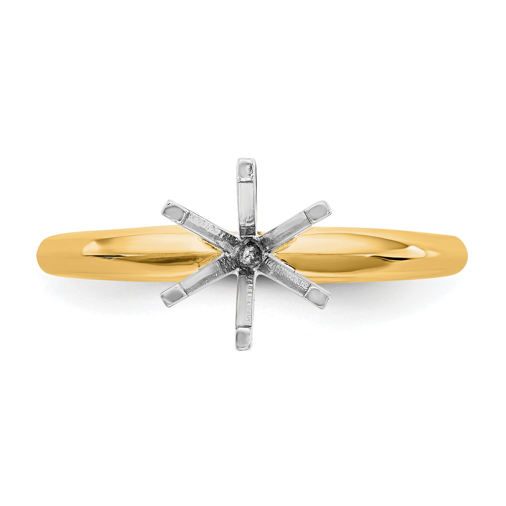 14k Two-Tone 1/8 carat Lightweight Knife Edge/Half-Round 6-Prong Round Solitaire Ring Mounting (No Stone Included)
