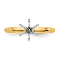 14k Two-Tone 1 carat Lightweight Knife Edge/Half-Round 6-Prong Round Solitaire Ring Mounting (No Stone Included)