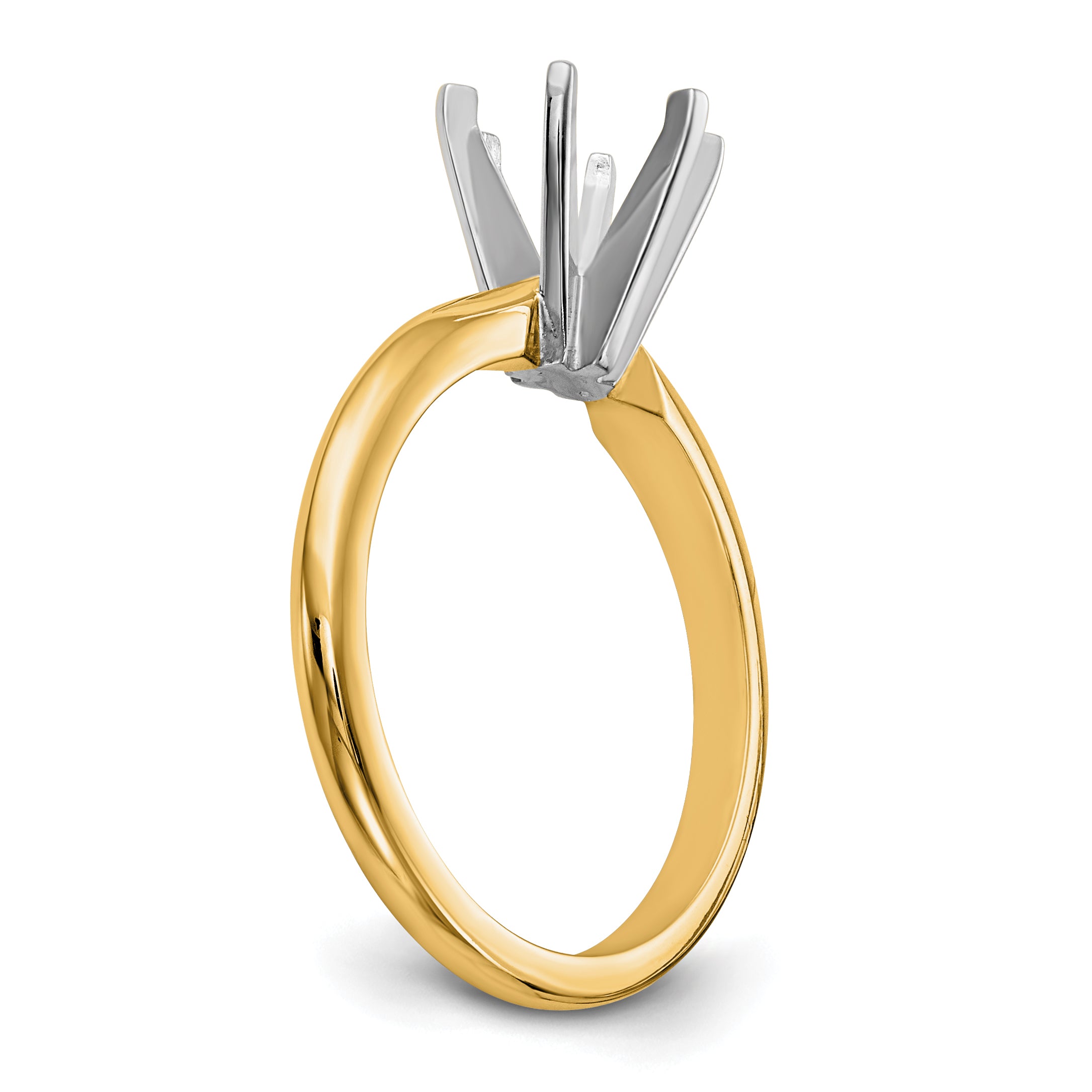 14k Two-Tone 1 carat Lightweight Knife Edge/Half-Round 6-Prong Round Solitaire Ring Mounting (No Stone Included)