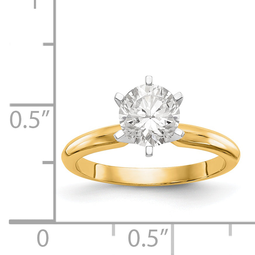 14k Two-Tone 1 carat Lightweight Knife Edge/Half-Round 6-Prong Round Solitaire Ring Mounting (No Stone Included)