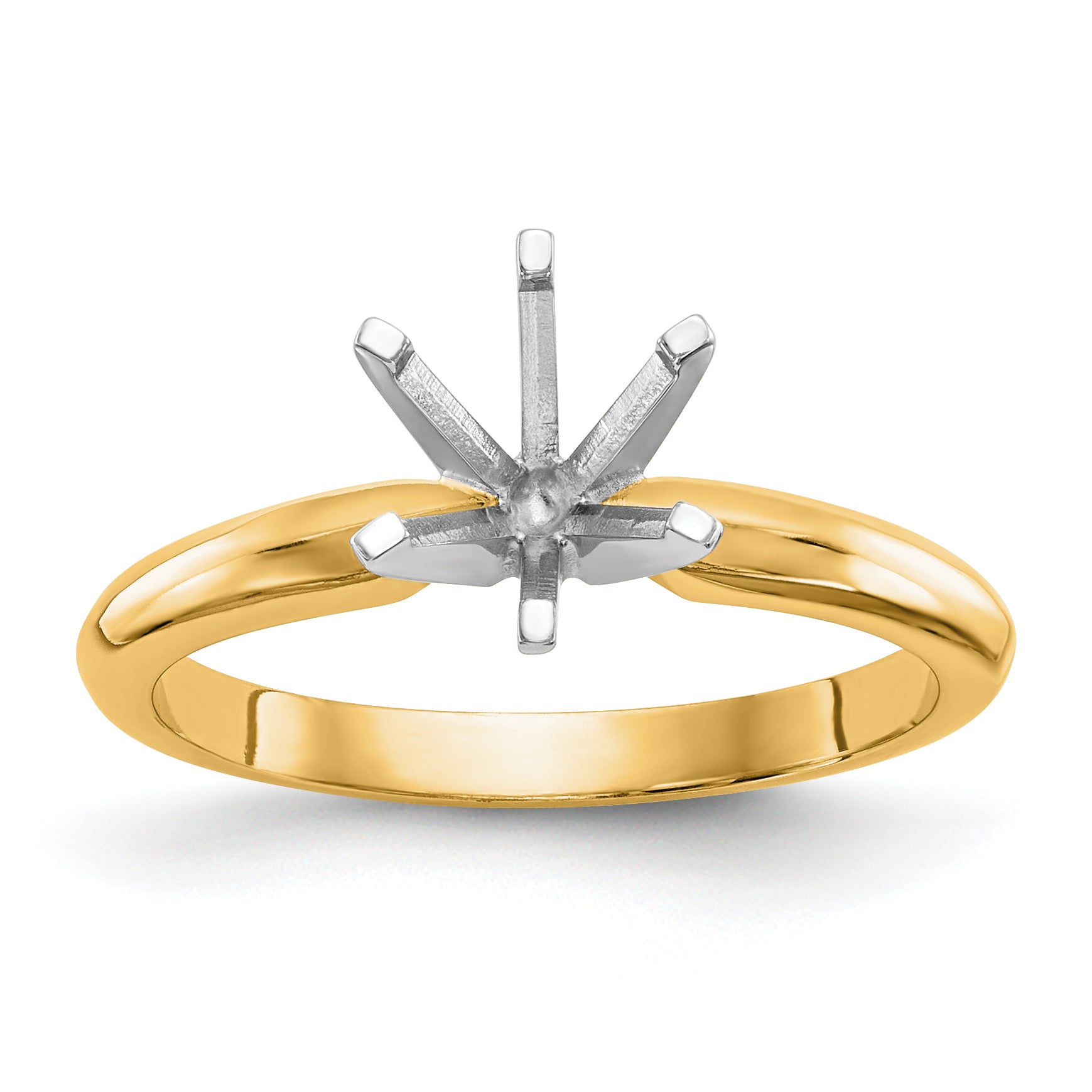 14k Two-Tone 1 carat Lightweight Knife Edge/Half-Round 6-Prong Round Solitaire Ring Mounting (No Stone Included)