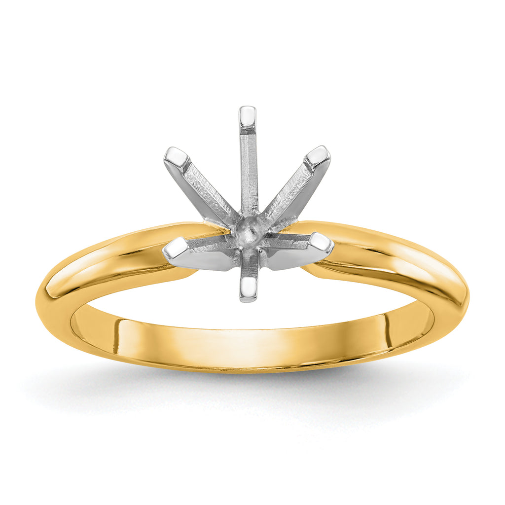 14k Two-Tone 1/3 carat Lightweight Knife Edge/Half-Round 6-Prong Round Solitaire Ring Mounting (No Stone Included)