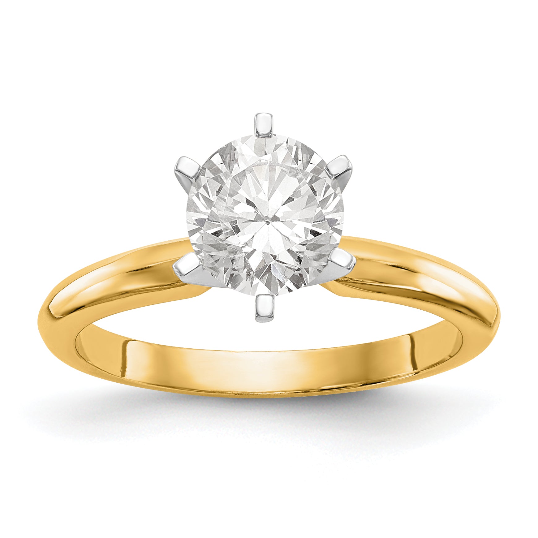 14k Two-Tone 1 carat Lightweight Knife Edge/Half-Round 6-Prong Round Solitaire Ring Mounting (No Stone Included)