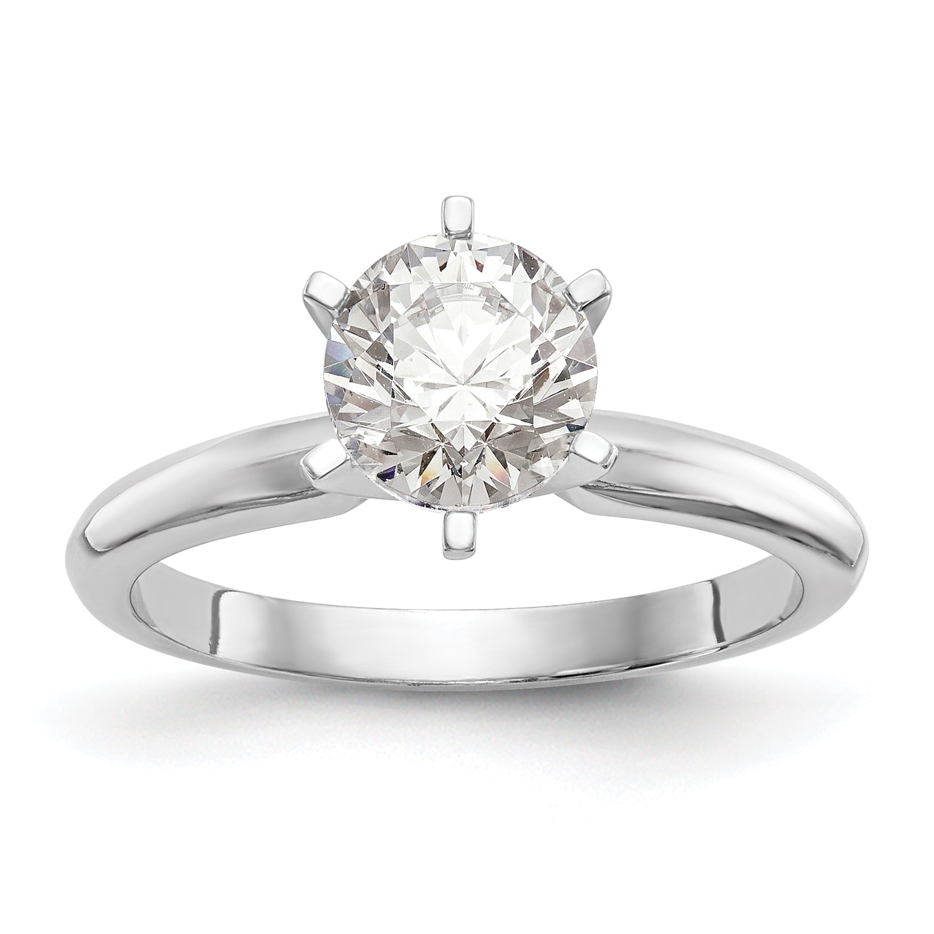 14k White Gold 1/8 carat Lightweight Knife Edge/Half-Round 6-Prong Round Solitaire Ring Mounting (No Stone Included)