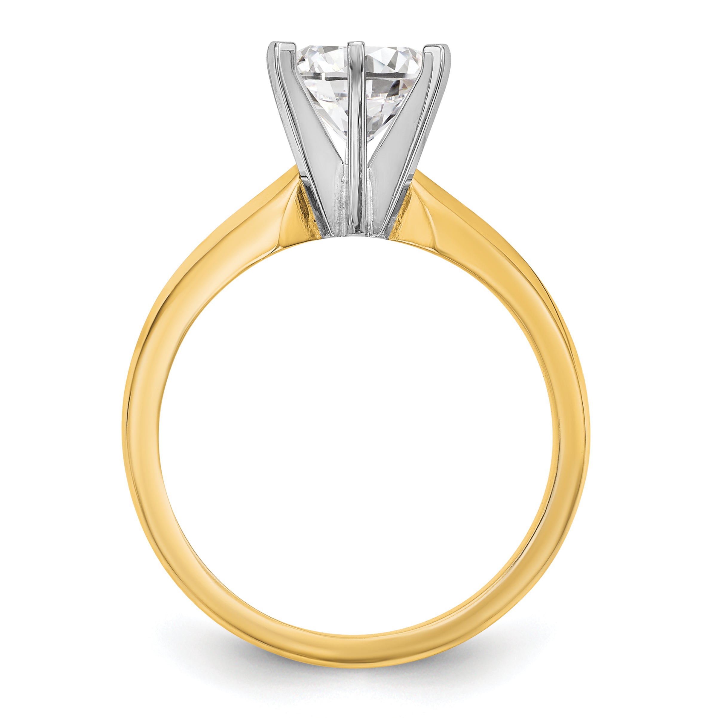 14k Two-Tone 2 carat Medium-Weight Knife Edge/Half-Round 6-Prong Round Solitaire Ring Mounting (No Stone Included) Secondary image