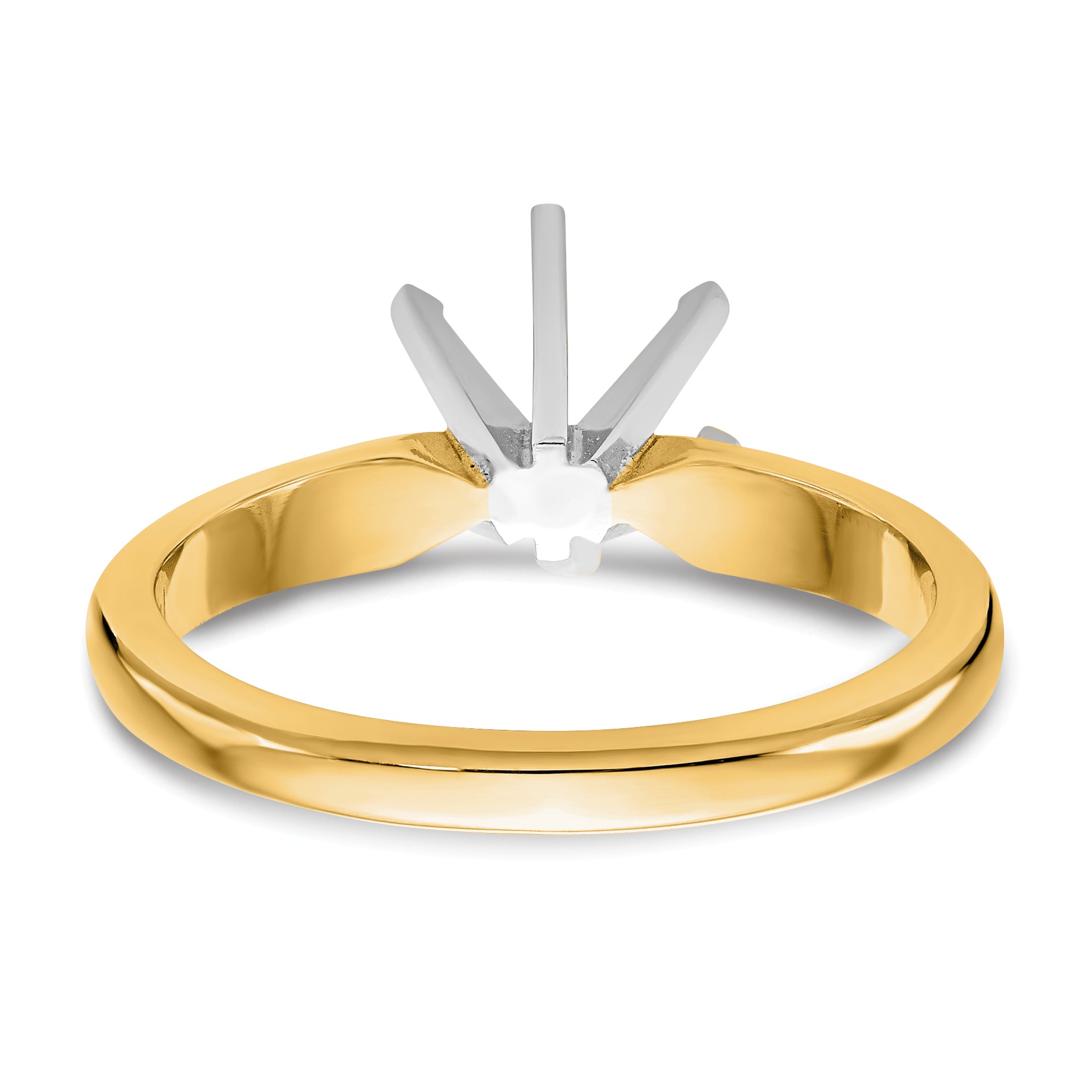 14k Two-Tone 2 carat Medium-Weight Knife Edge/Half-Round 6-Prong Round Solitaire Ring Mounting (No Stone Included)