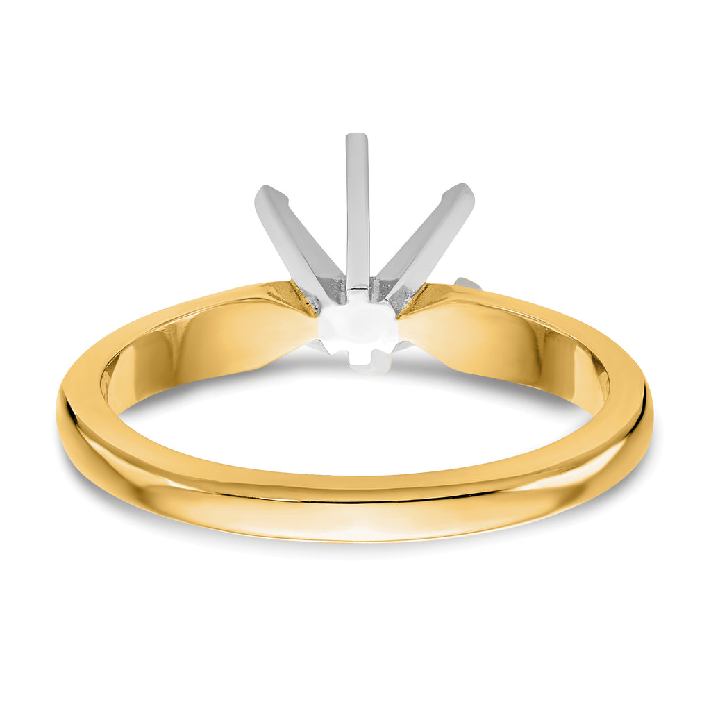 14k Two-Tone 1/4 carat Medium-Weight Knife Edge/Half-Round 6-Prong Round Solitaire Ring Mounting (No Stone Included)