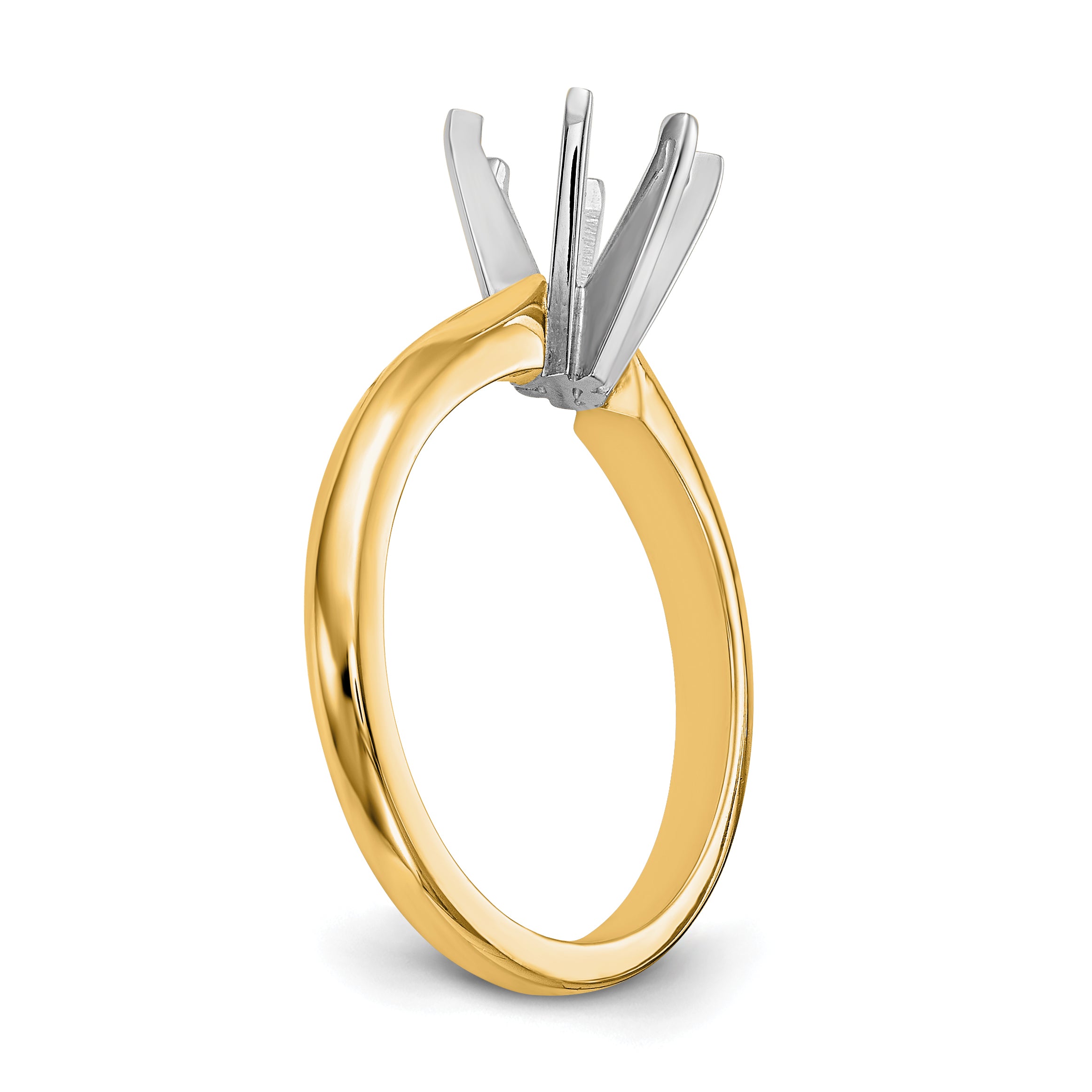 14k Two-Tone 1 carat Medium-Weight Knife Edge/Half-Round 6-Prong Round Solitaire Ring Mounting (No Stone Included)