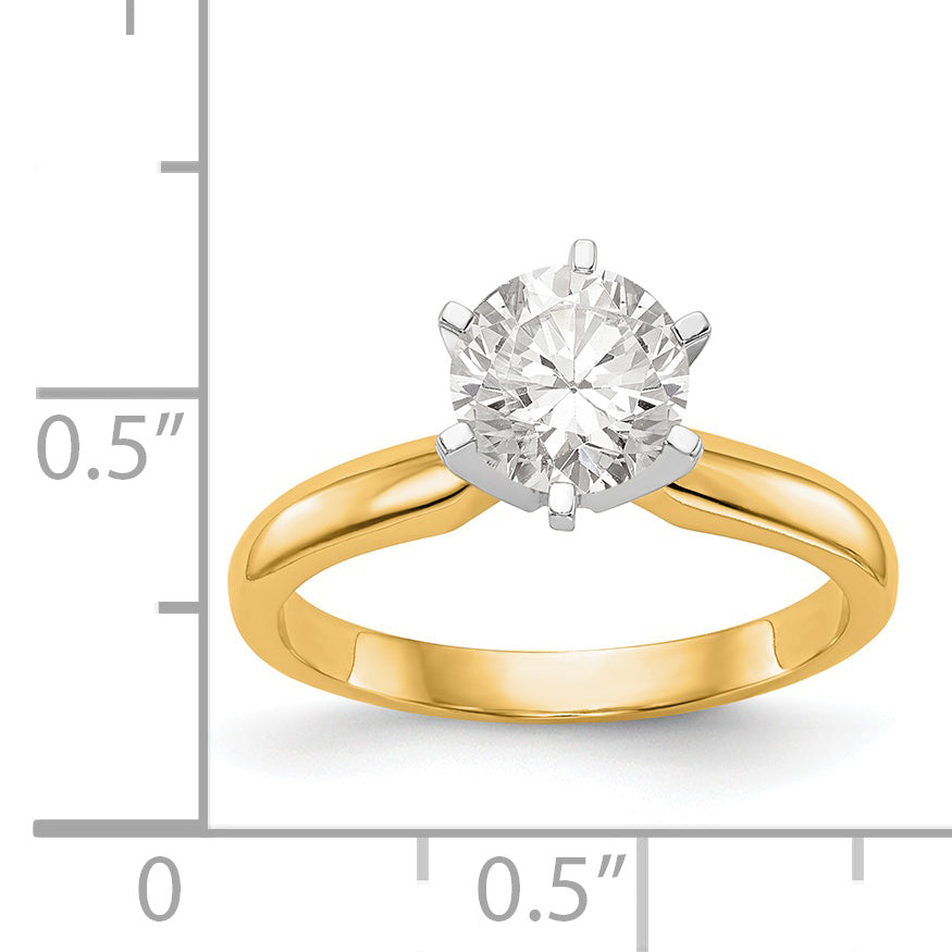 14k Two-Tone 3/16 carat Medium-Weight Knife Edge/Half-Round 6-Prong Round Solitaire Ring Mounting (No Stone Included)