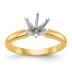 14k Two-Tone 3/4 carat Medium-Weight Knife Edge/Half-Round 6-Prong Round Solitaire Ring Mounting (No Stone Included)