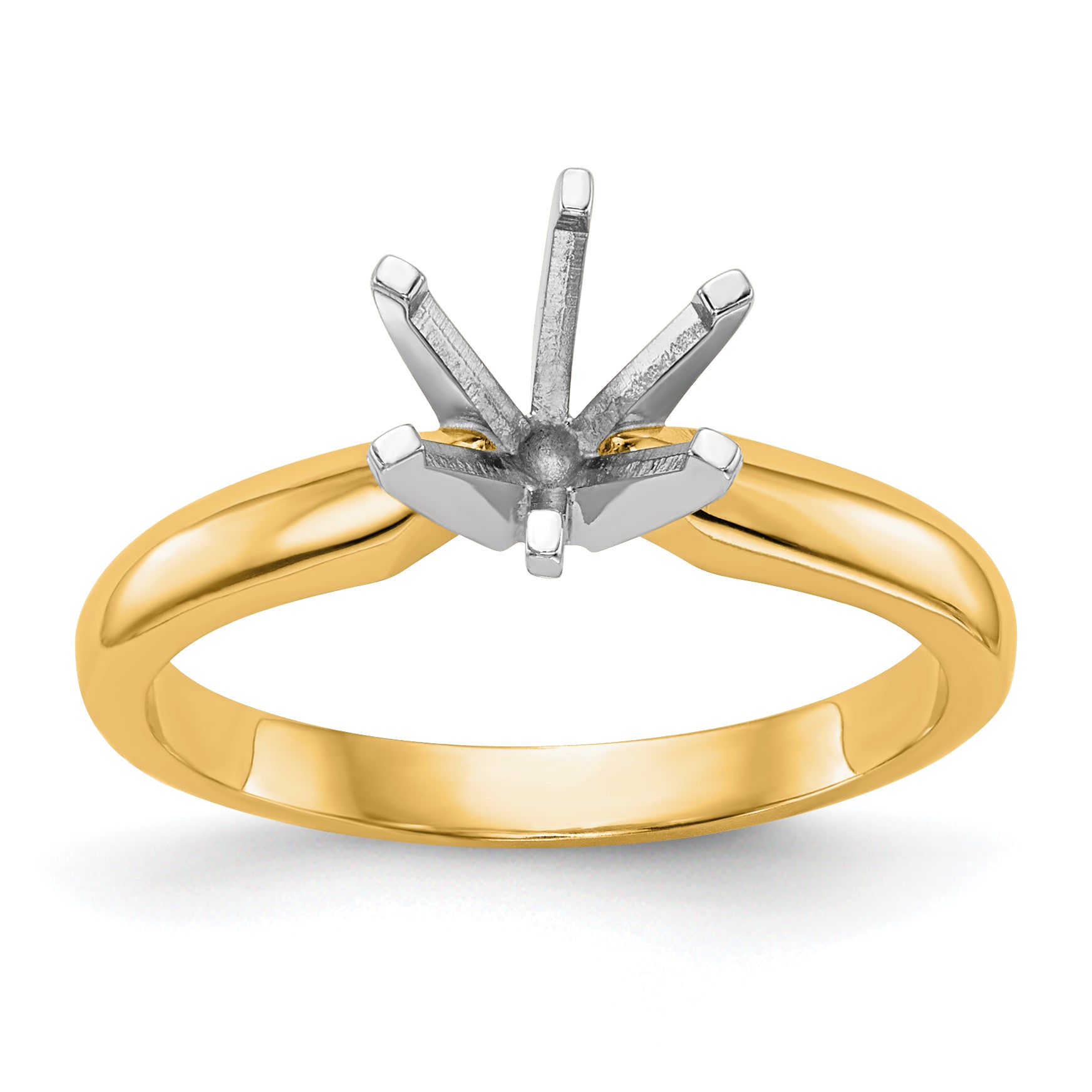 14k Two-Tone 2 carat Medium-Weight Knife Edge/Half-Round 6-Prong Round Solitaire Ring Mounting (No Stone Included)