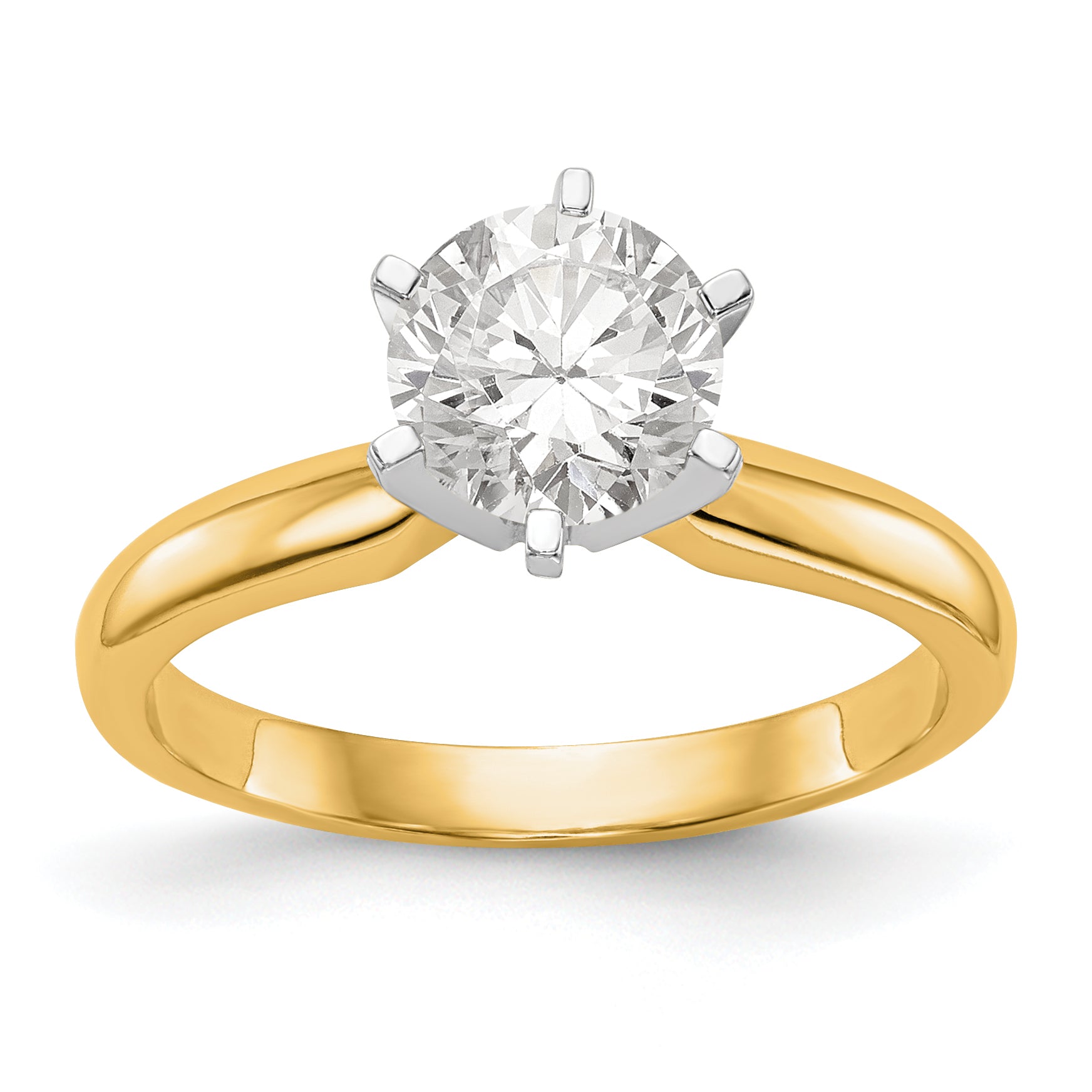 14k Two-Tone 1 carat Medium-Weight Knife Edge/Half-Round 6-Prong Round Solitaire Ring Mounting (No Stone Included)