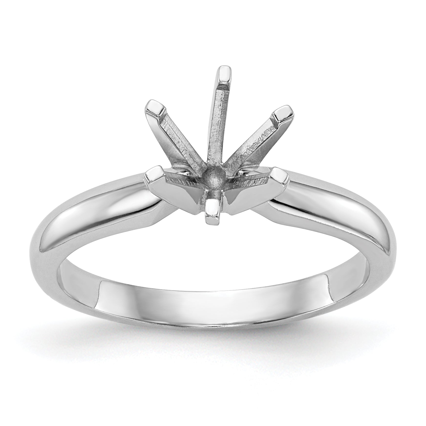 14k White Gold 1 carat Medium-Weight Knife Edge/Half-Round 6-Prong Round Solitaire Ring Mounting (No Stone Included)