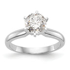 14k White Gold 2 carat Medium-Weight Knife Edge/Half-Round 6-Prong Round Solitaire Ring Mounting (No Stone Included)