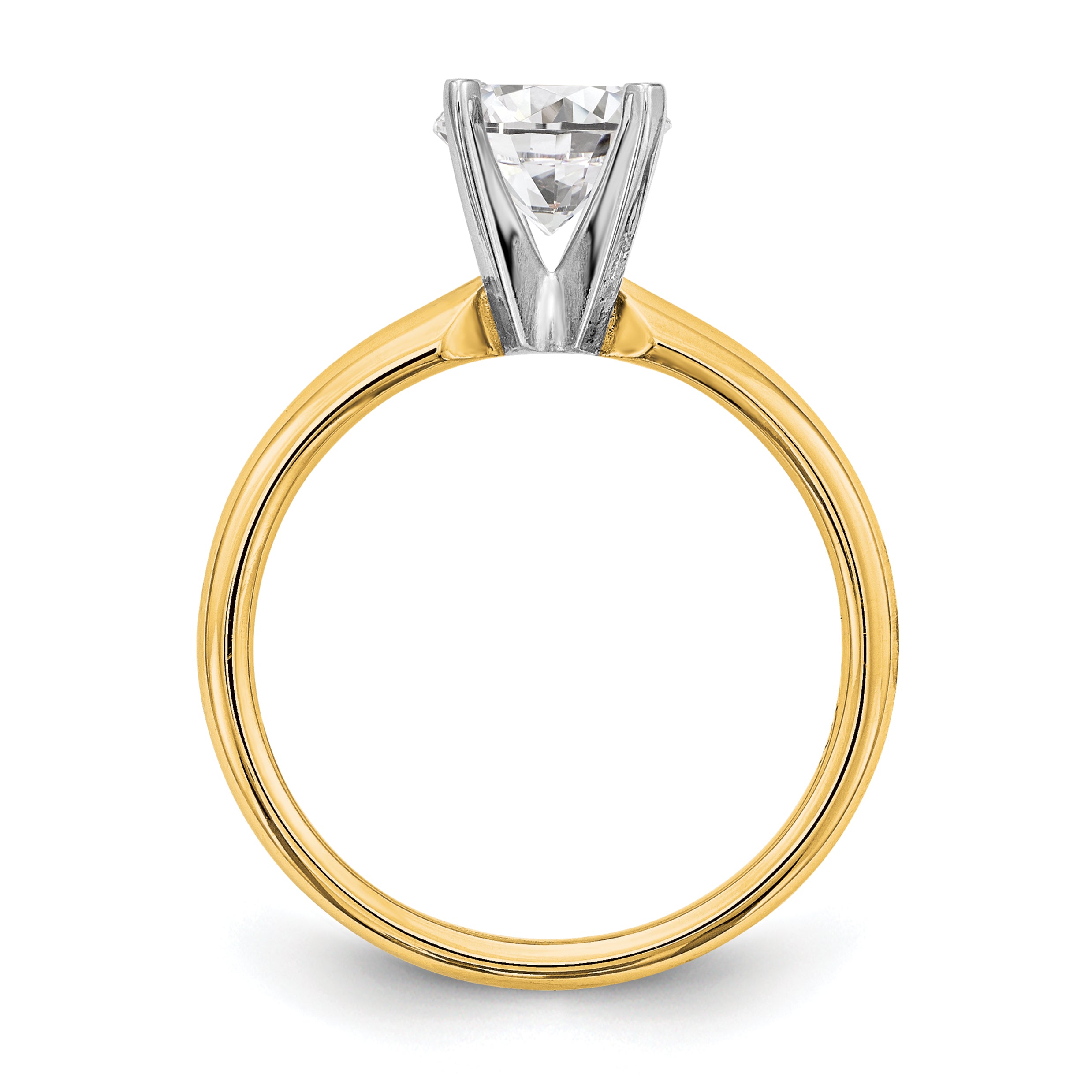 14k Two-Tone 3/4 carat Medium-Weight Comfort-Fit 4-Prong Round Solitaire Ring Mounting (No Stone Included)