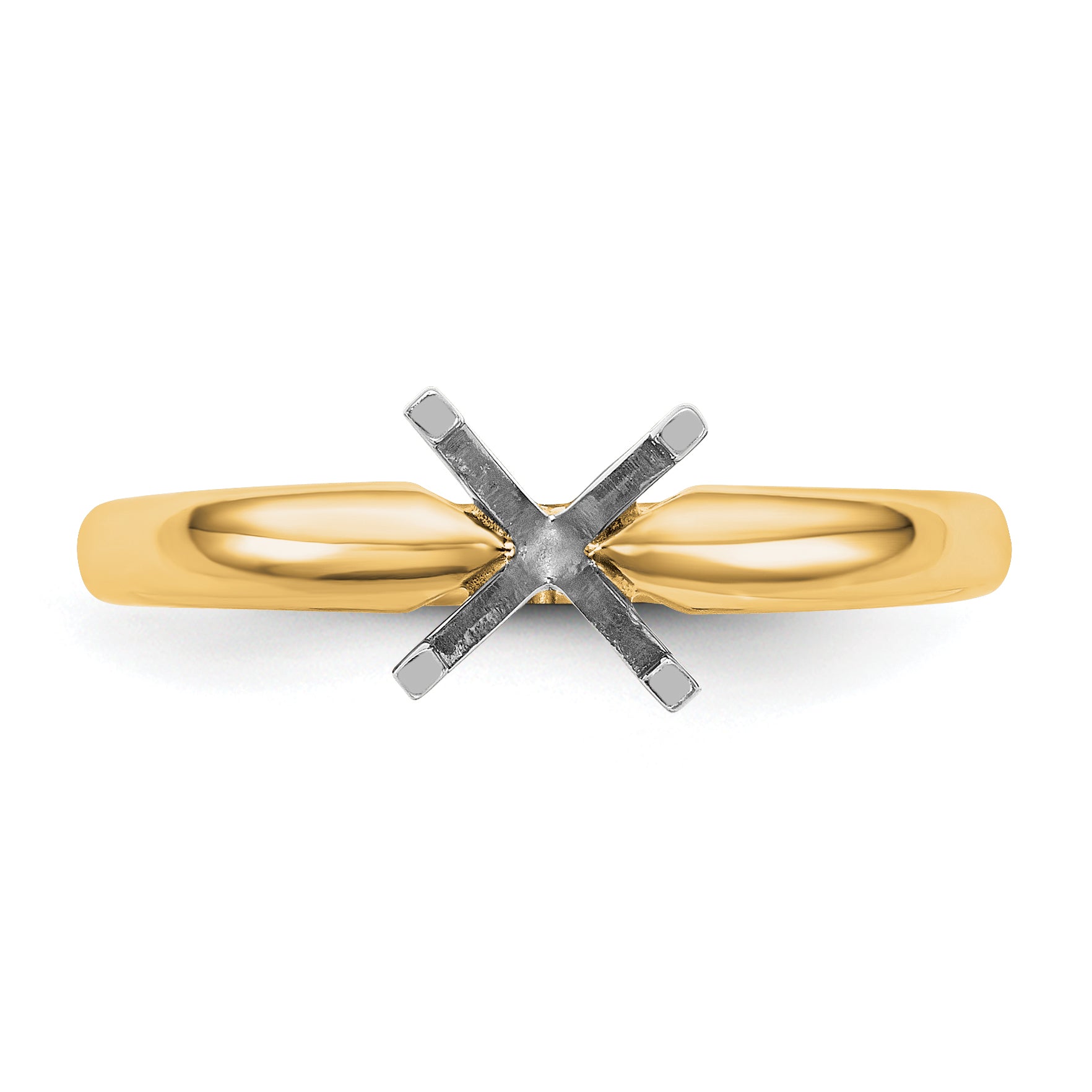 14k Two-Tone 1/2 carat Medium-Weight Comfort-Fit 4-Prong Round Solitaire Ring Mounting (No Stone Included)