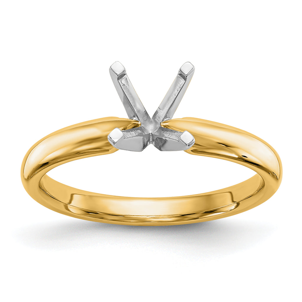 14k Two-Tone 2 carat Medium-Weight Comfort-Fit 4-Prong Round Solitaire Ring Mounting (No Stone Included)