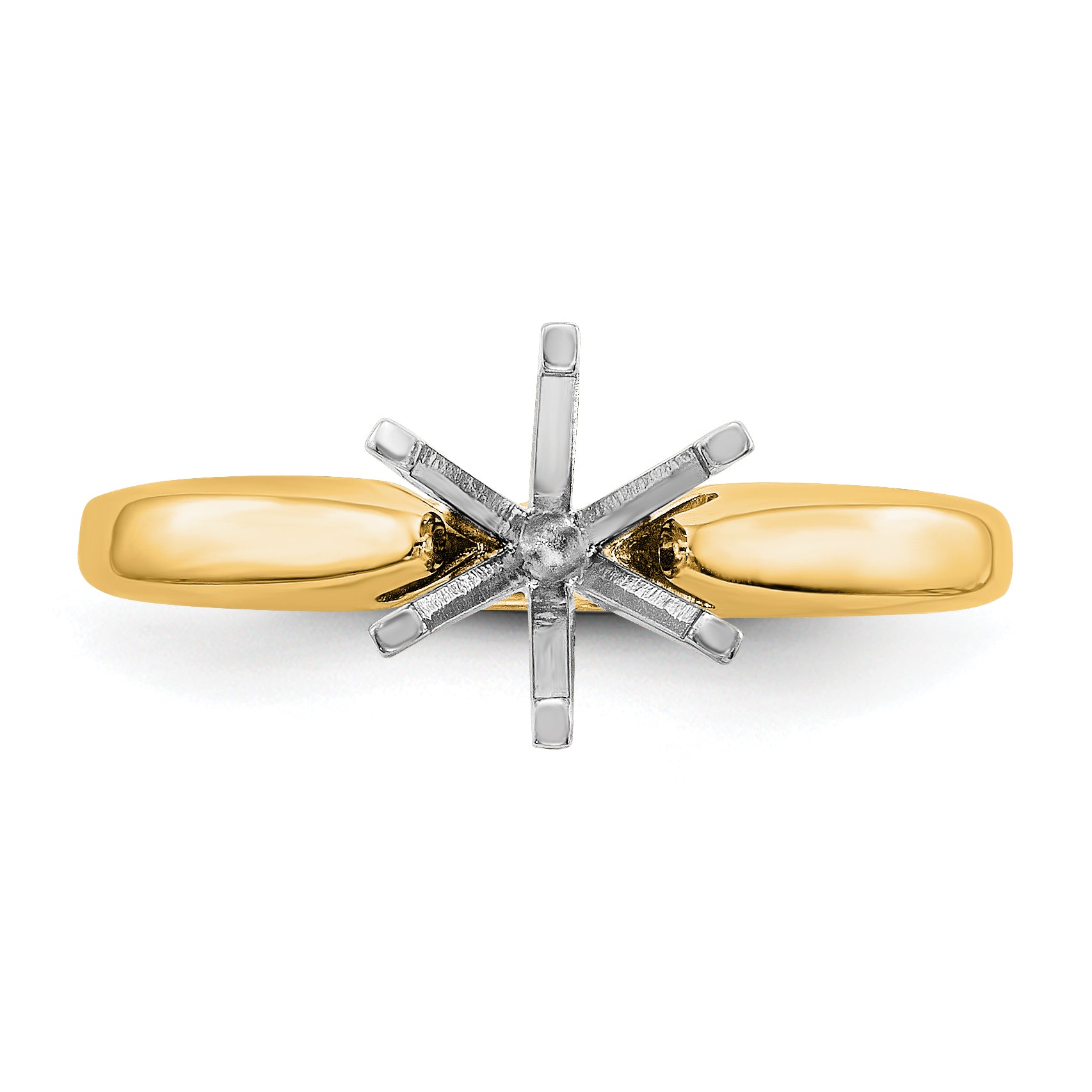 14k Two-Tone 1 carat Medium-Weight High Shoulder Airline Half-Round 6-Prong Round Solitaire Ring Mounting (No Stone Included)