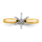 14k Two-Tone 1 carat Medium-Weight High Shoulder Airline Half-Round 6-Prong Round Solitaire Ring Mounting (No Stone Included)