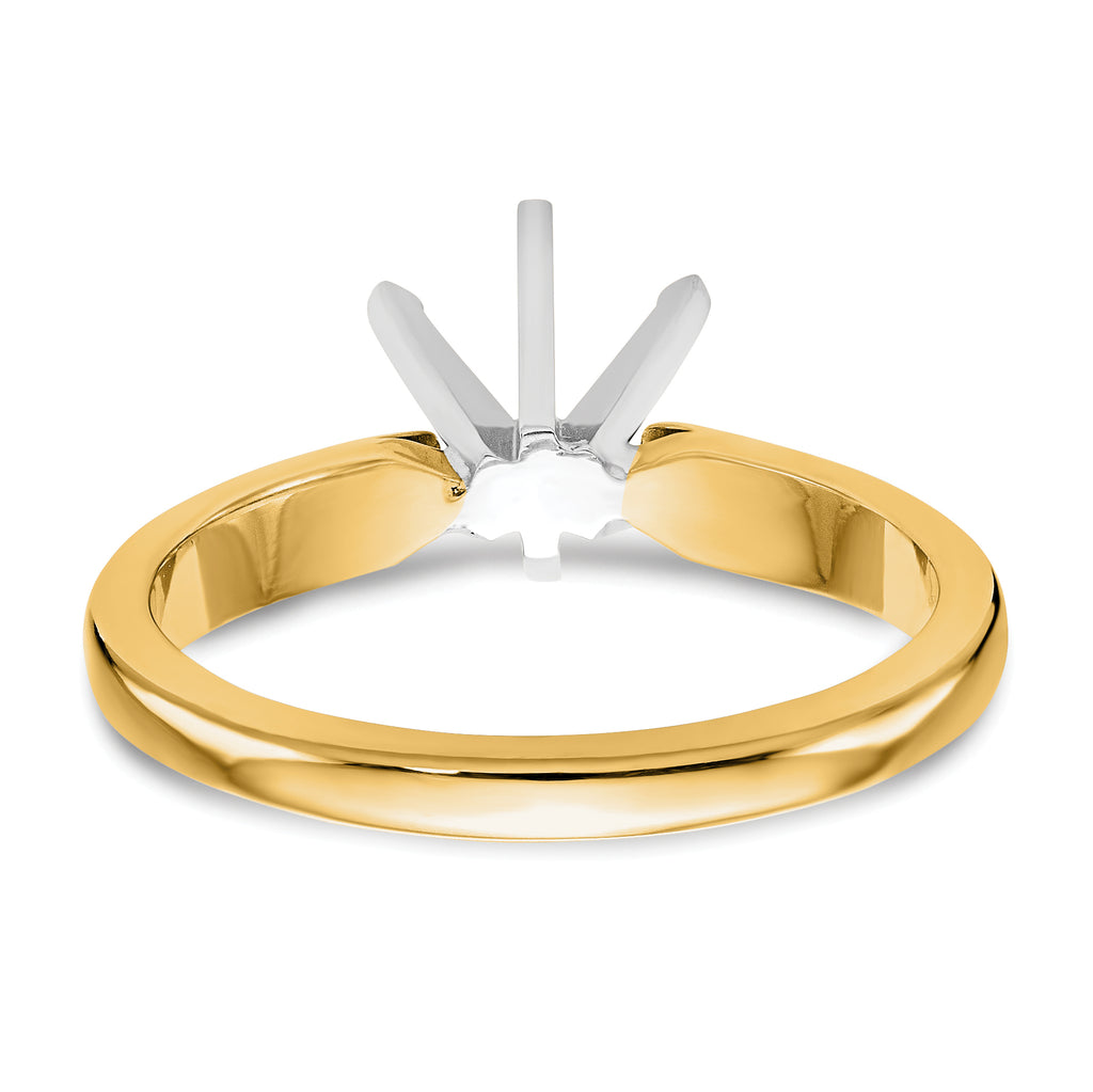 14k Two-Tone 1.25 carat Medium-Weight High Shoulder Airline Half-Round 6-Prong Round Solitaire Ring Mounting (No Stone Included)