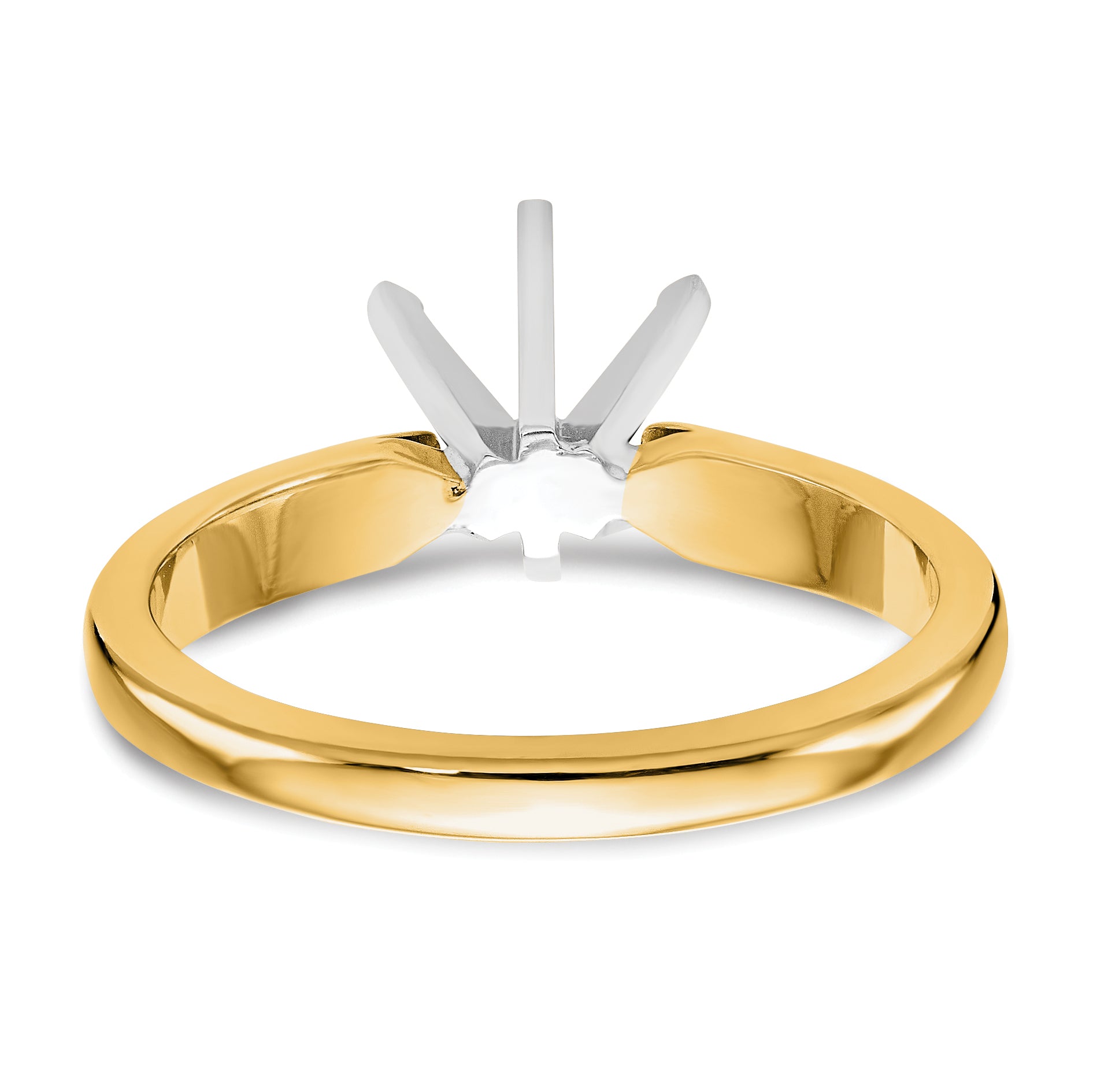 14k Two-Tone 1.5 carat Medium-Weight High Shoulder Airline Half-Round 6-Prong Round Solitaire Ring Mounting (No Stone Included)