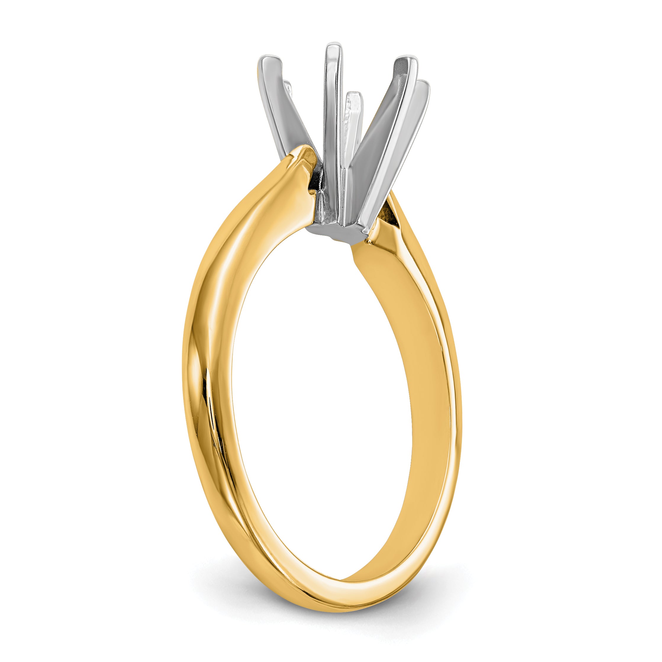 14k Two-Tone 3/4 carat Medium-Weight High Shoulder Airline Half-Round 6-Prong Round Solitaire Ring Mounting (No Stone Included)