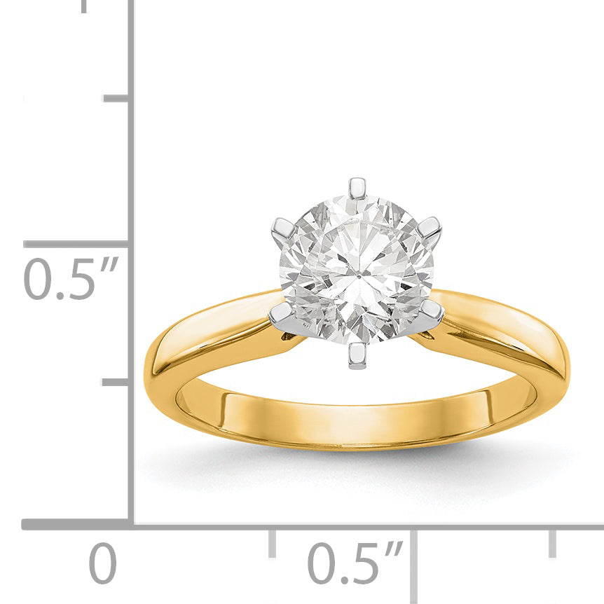 14k Two-Tone 1.5 carat Medium-Weight High Shoulder Airline Half-Round 6-Prong Round Solitaire Ring Mounting (No Stone Included)