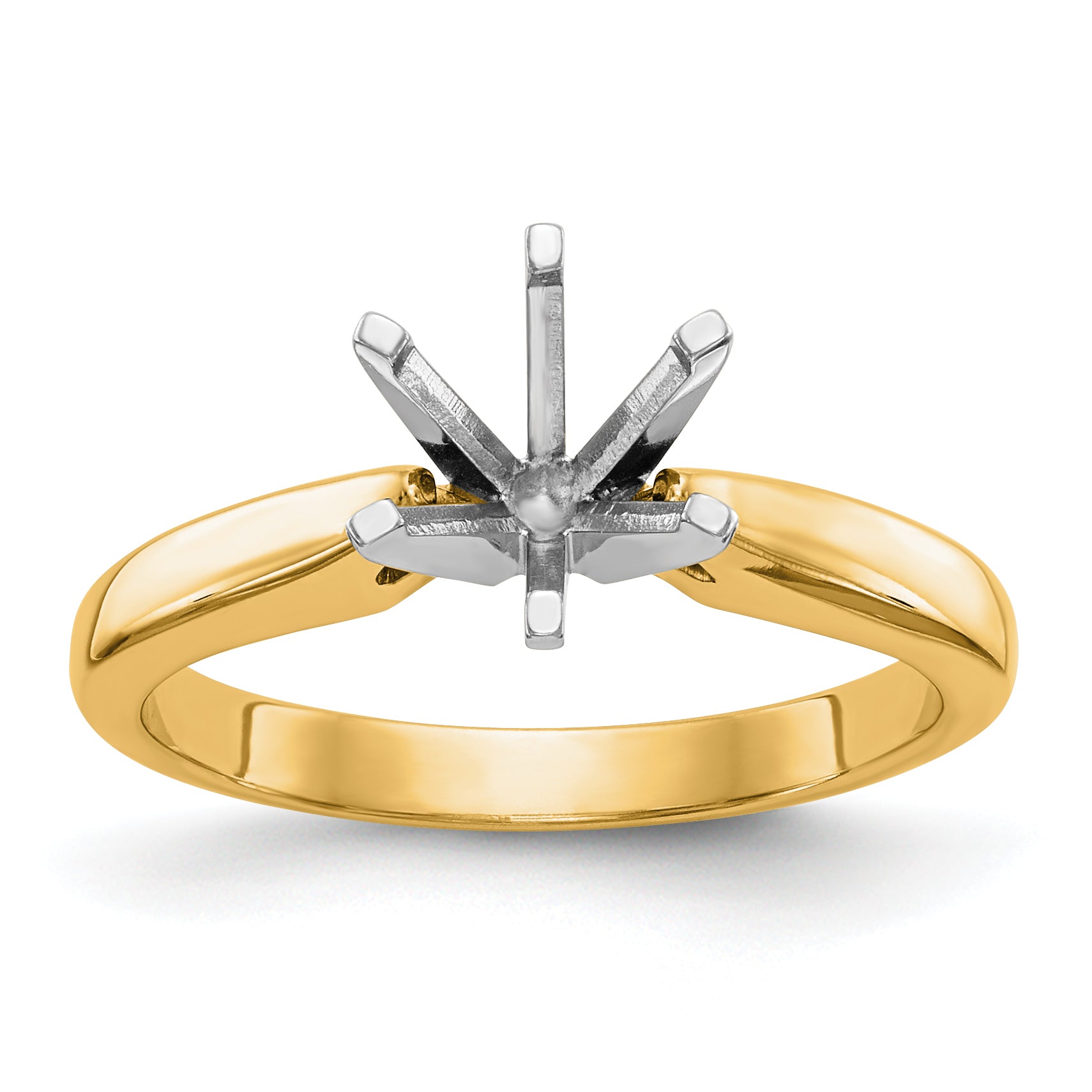 14k Two-Tone 1 carat Medium-Weight High Shoulder Airline Half-Round 6-Prong Round Solitaire Ring Mounting (No Stone Included)