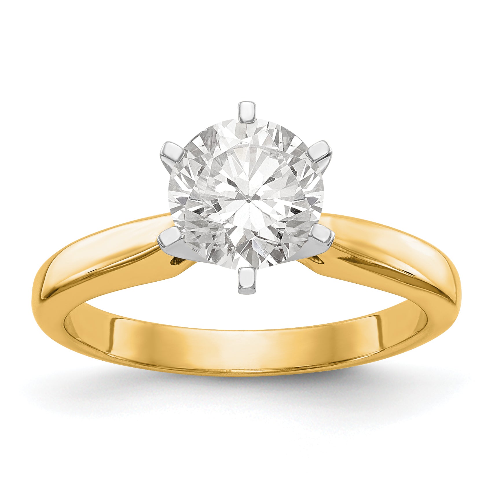 14k Two-Tone 1/2 carat Medium-Weight High Shoulder Airline Half-Round 6-Prong Round Solitaire Ring Mounting (No Stone Included)