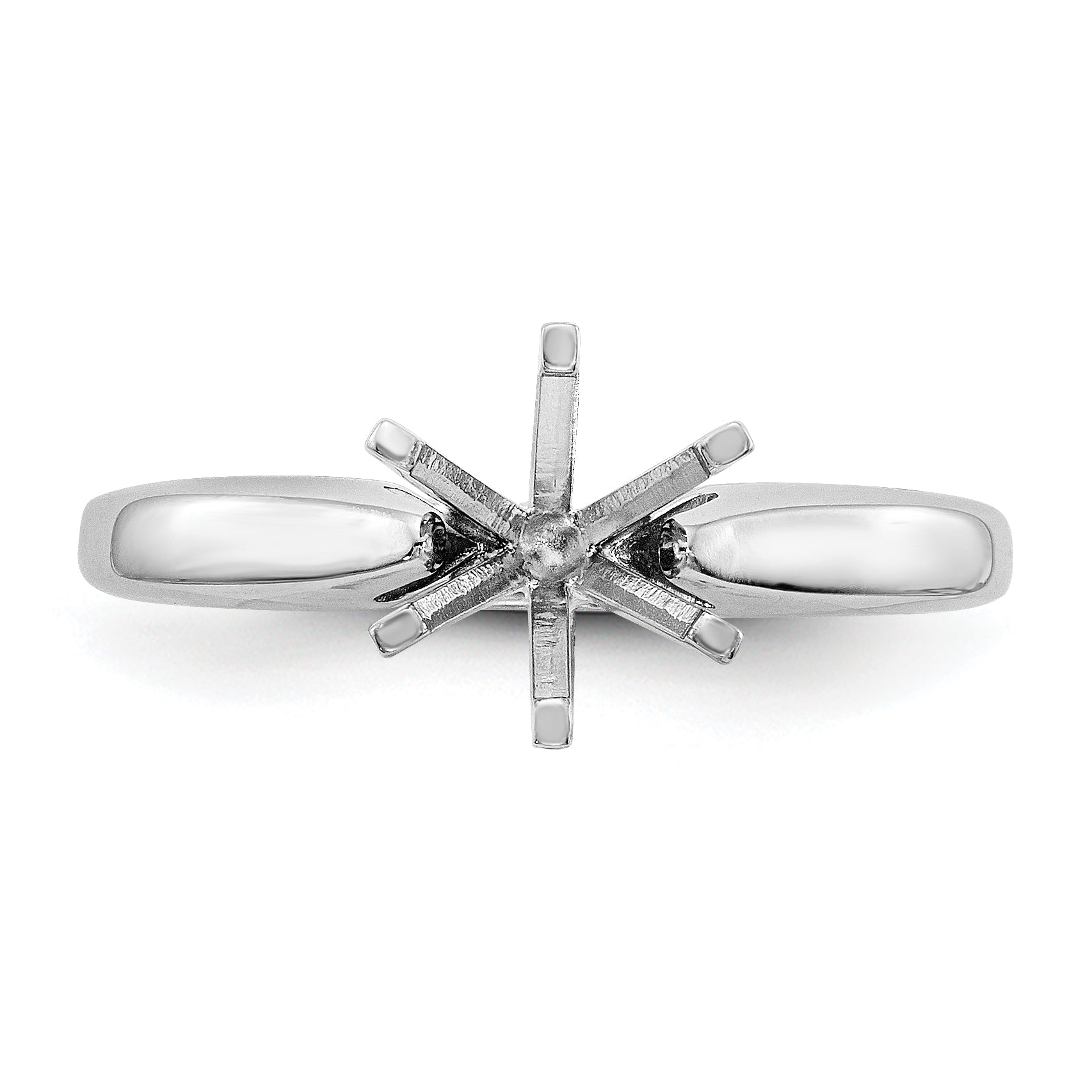 14k White Gold 2 carat Medium-Weight High Shoulder Airline Half-Round 6-Prong Round Solitaire Ring Mounting (No Stone Included)