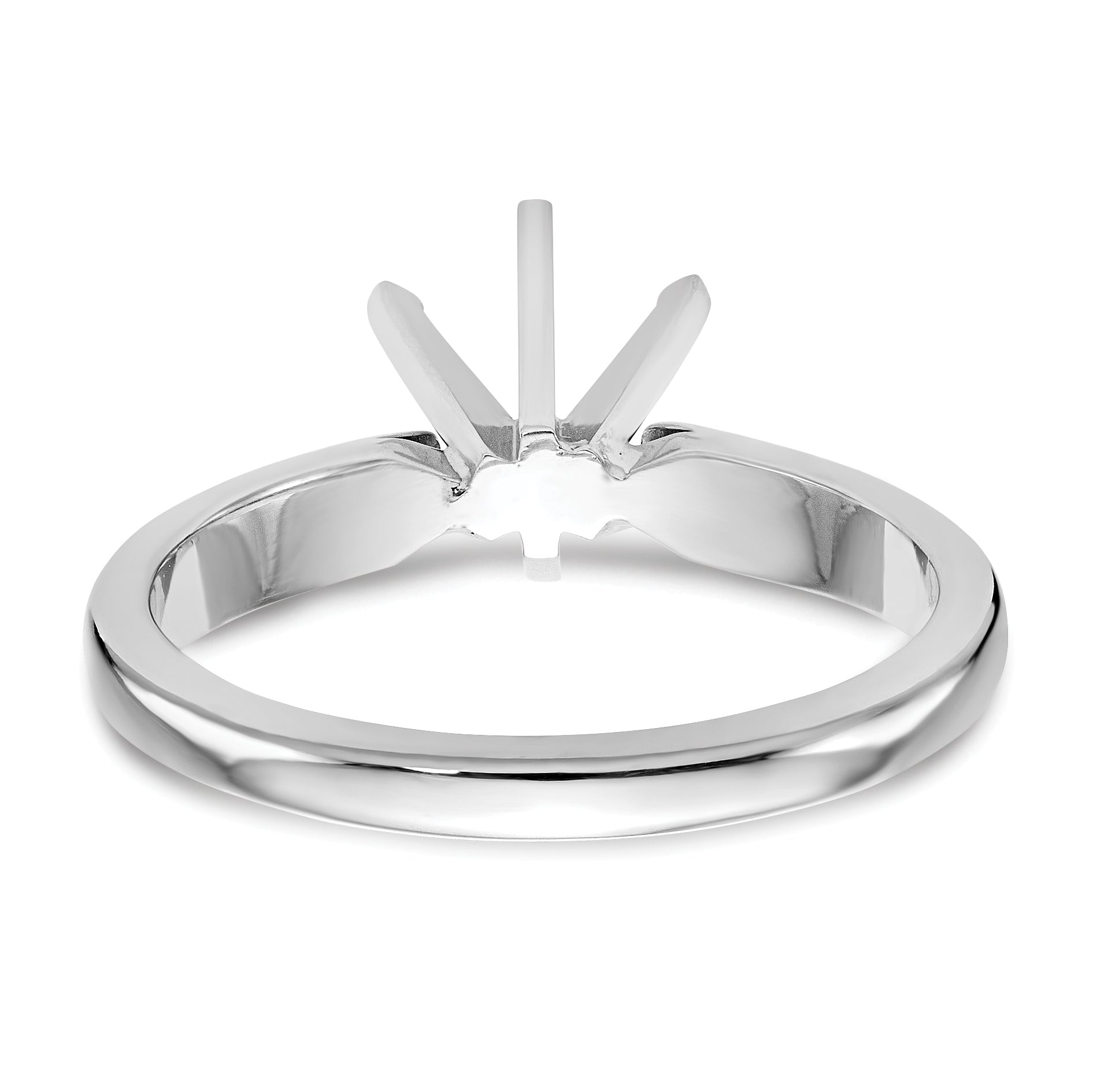 14k White Gold 1 carat Medium-Weight High Shoulder Airline Half-Round 6-Prong Round Solitaire Ring Mounting (No Stone Included)