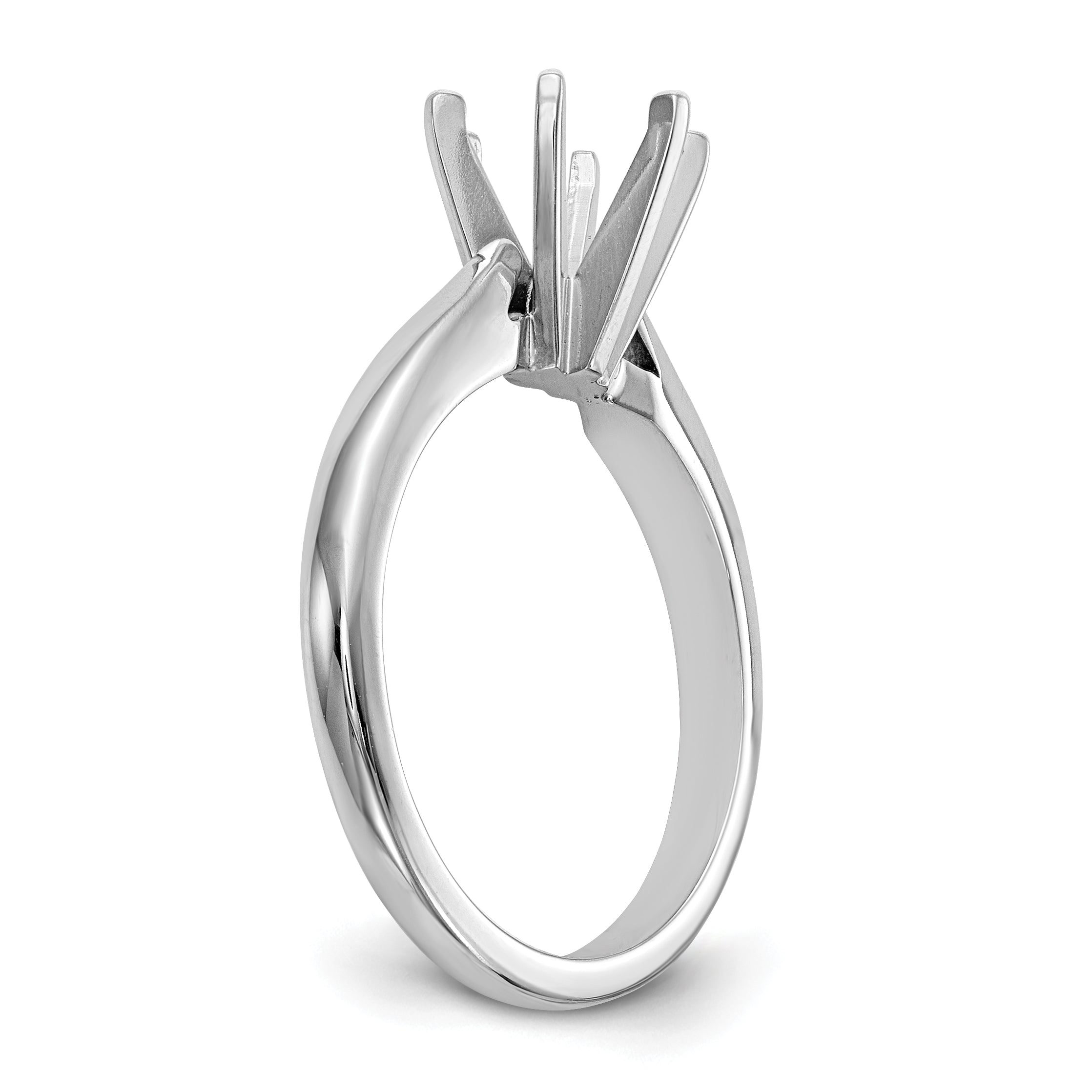 14k White Gold 2 carat Medium-Weight High Shoulder Airline Half-Round 6-Prong Round Solitaire Ring Mounting (No Stone Included)