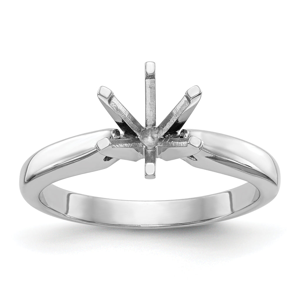 14k White Gold 1 carat Medium-Weight High Shoulder Airline Half-Round 6-Prong Round Solitaire Ring Mounting (No Stone Included)