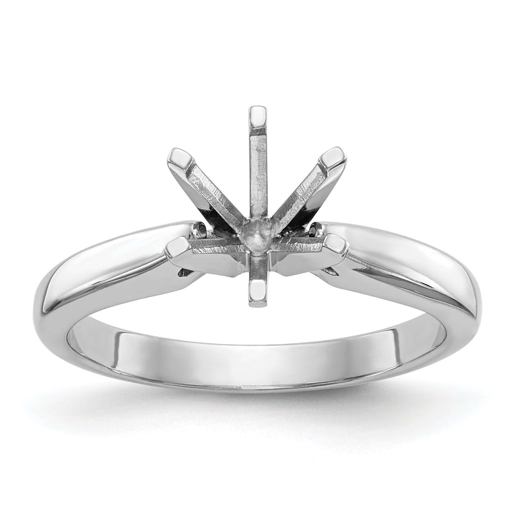 14k White Gold 3/4 carat Medium-Weight High Shoulder Airline Half-Round 6-Prong Round Solitaire Ring Mounting (No Stone Included)