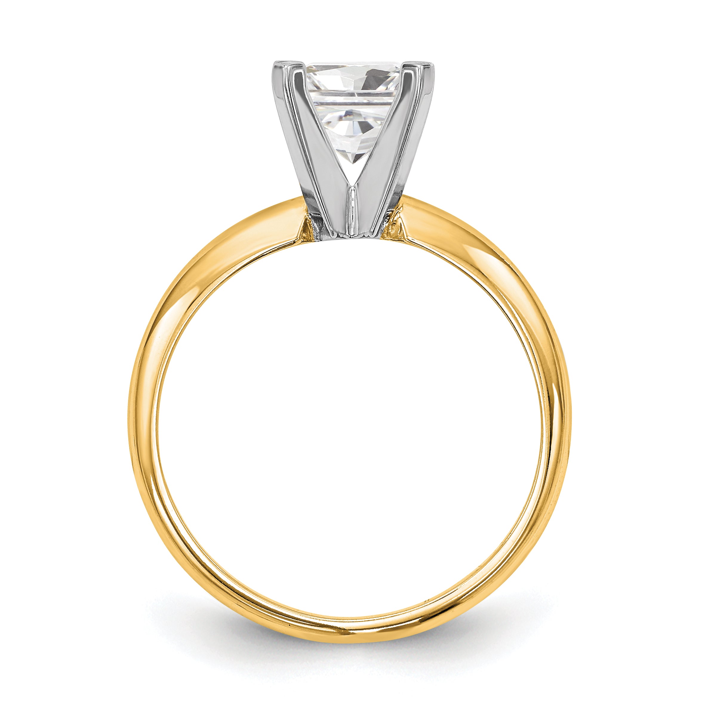 14k Two-Tone 3.7mm Medium-Weight Half-Round 4-Prong Princess Solitaire Ring Mounting (No Stone Included)