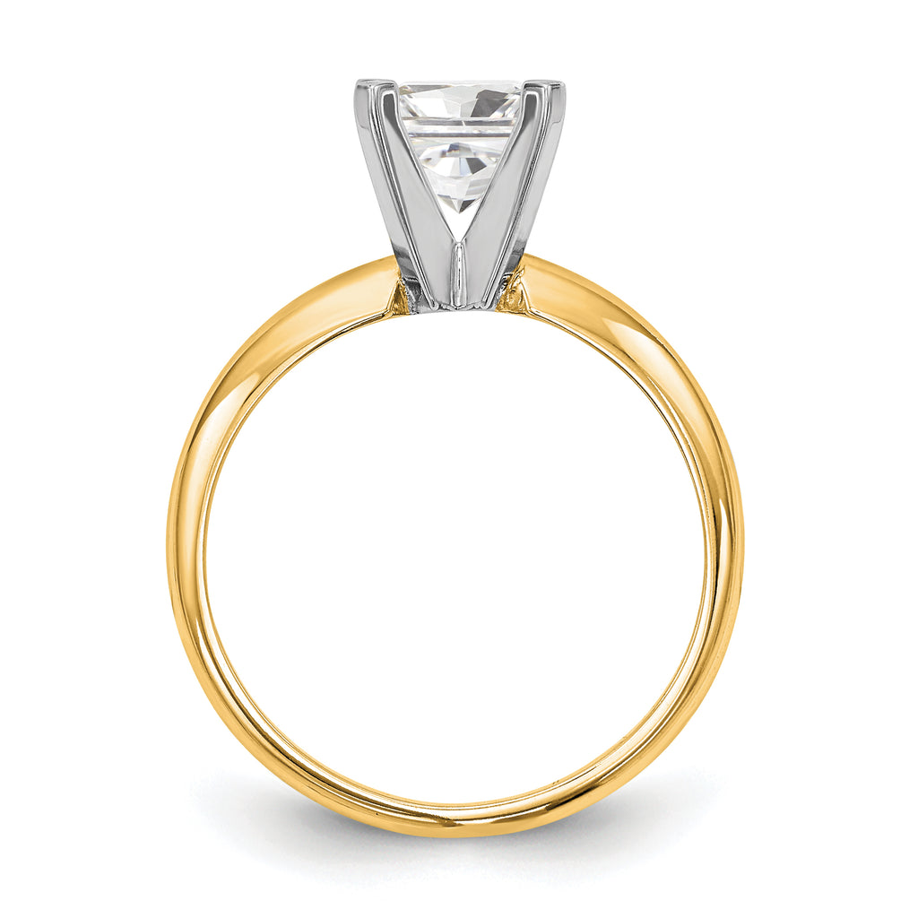 14k Two-Tone 3.7mm Medium-Weight Half-Round 4-Prong Princess Solitaire Ring Mounting (No Stone Included)