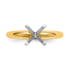 14k Two-Tone 3.7mm Medium-Weight Half-Round 4-Prong Princess Solitaire Ring Mounting (No Stone Included)