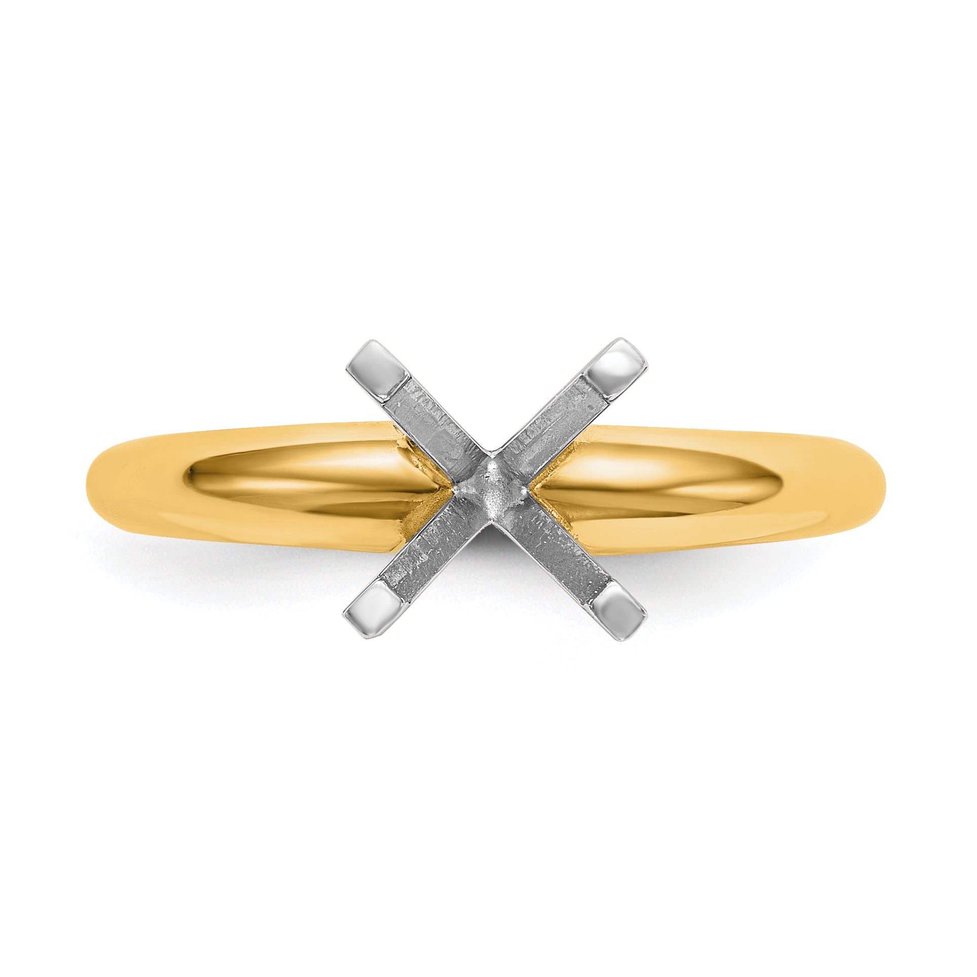14k Two-Tone 6.5mm Medium-Weight Half-Round 4-Prong Princess Solitaire Ring Mounting (No Stone Included)