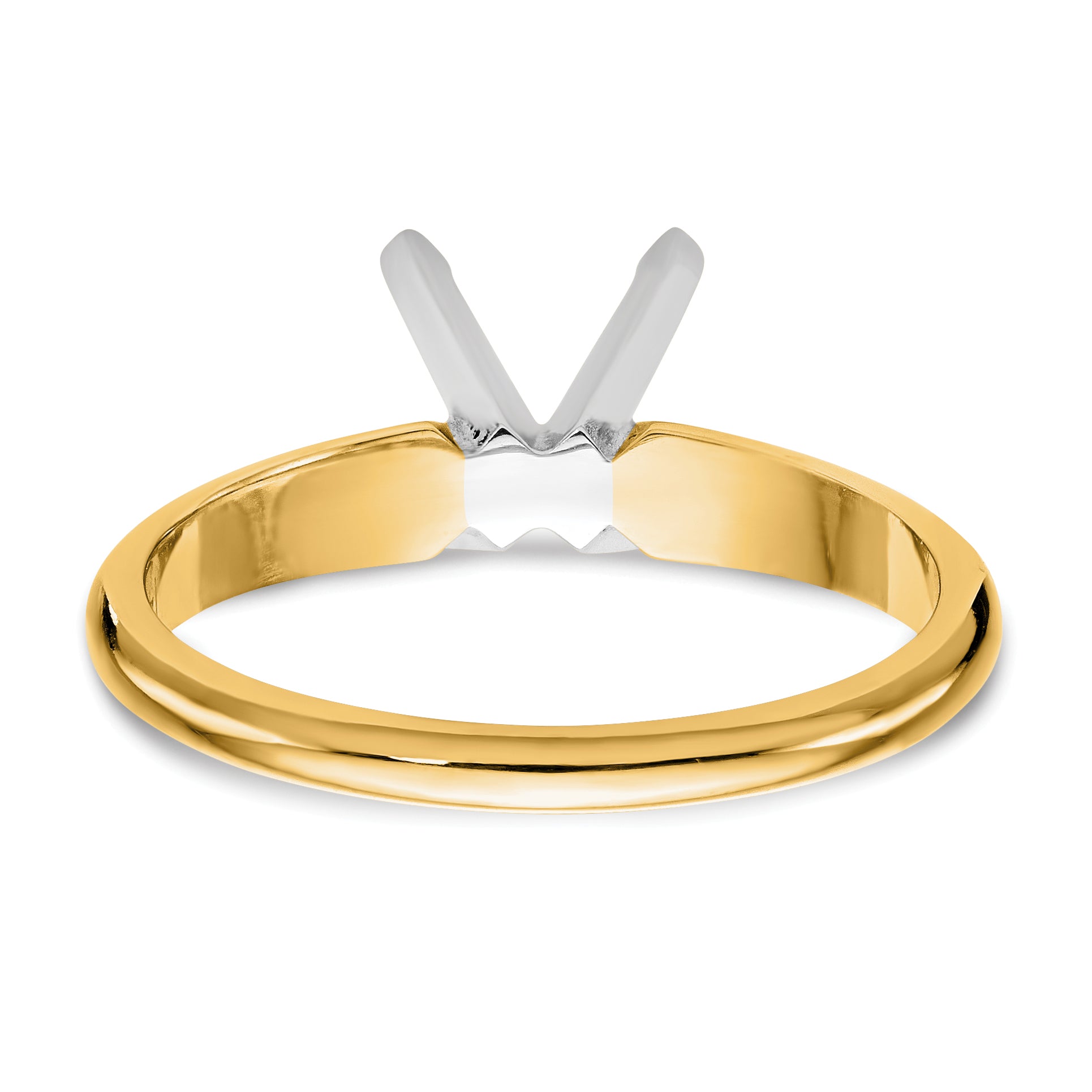 14k Two-Tone 3.7mm Medium-Weight Half-Round 4-Prong Princess Solitaire Ring Mounting (No Stone Included)