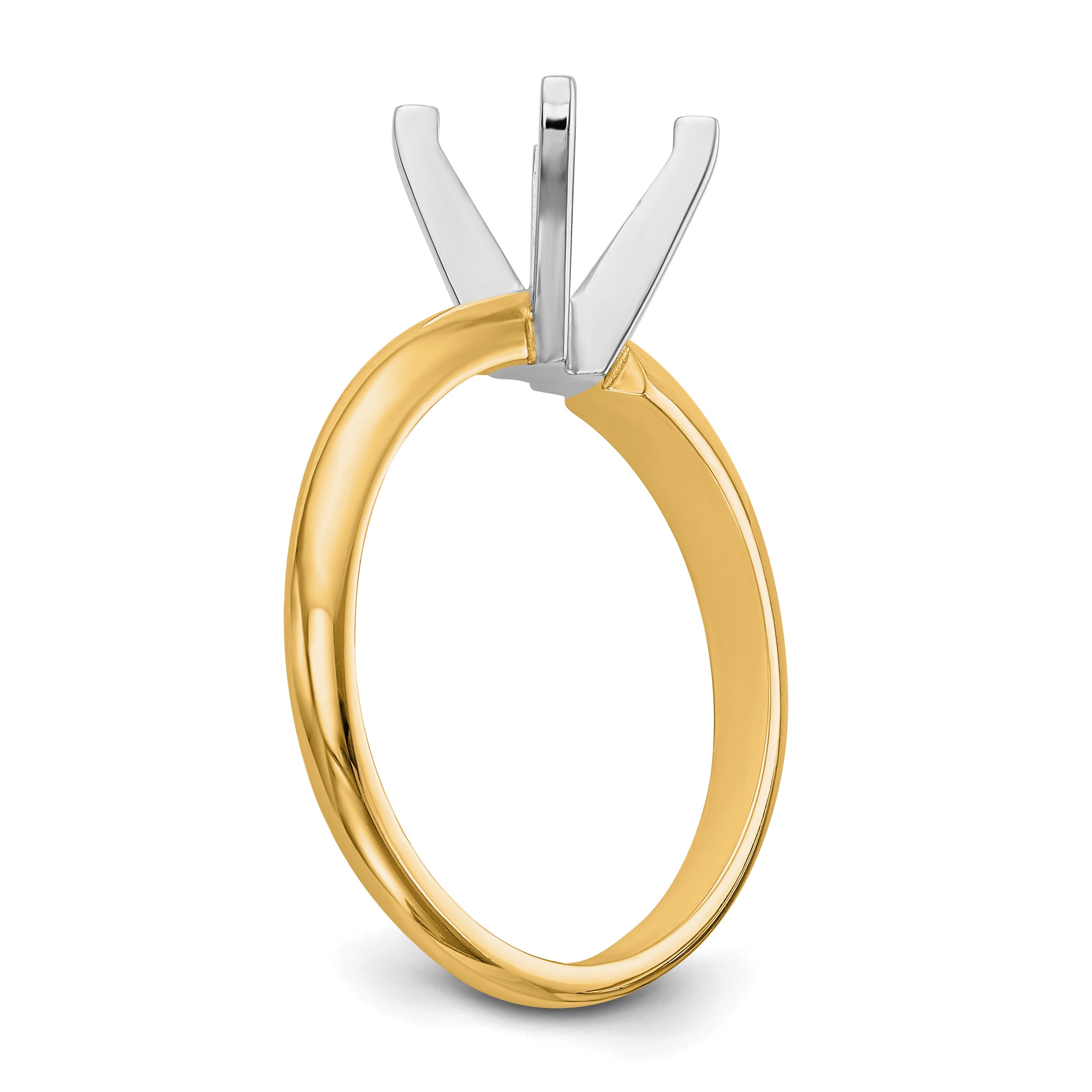 14k Two-Tone 3.7mm Medium-Weight Half-Round 4-Prong Princess Solitaire Ring Mounting (No Stone Included)